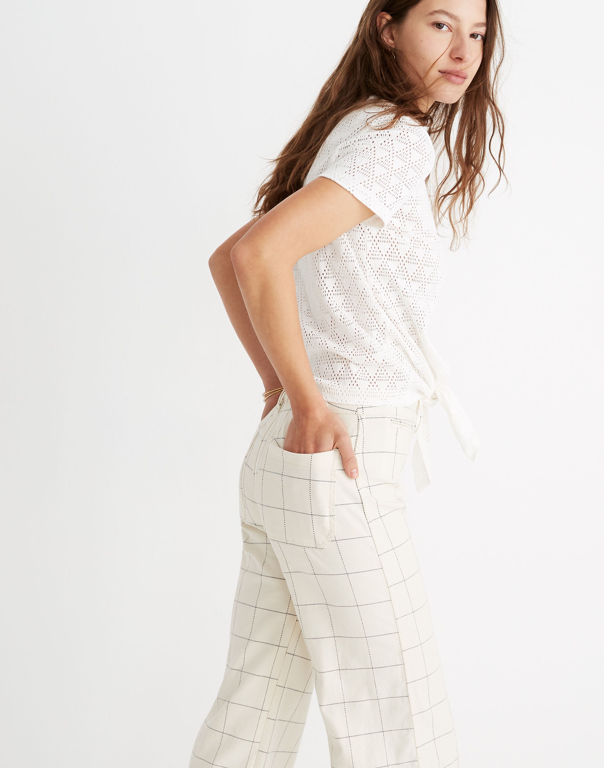 Modern Tie-Front Tee in Geo-Eyelet