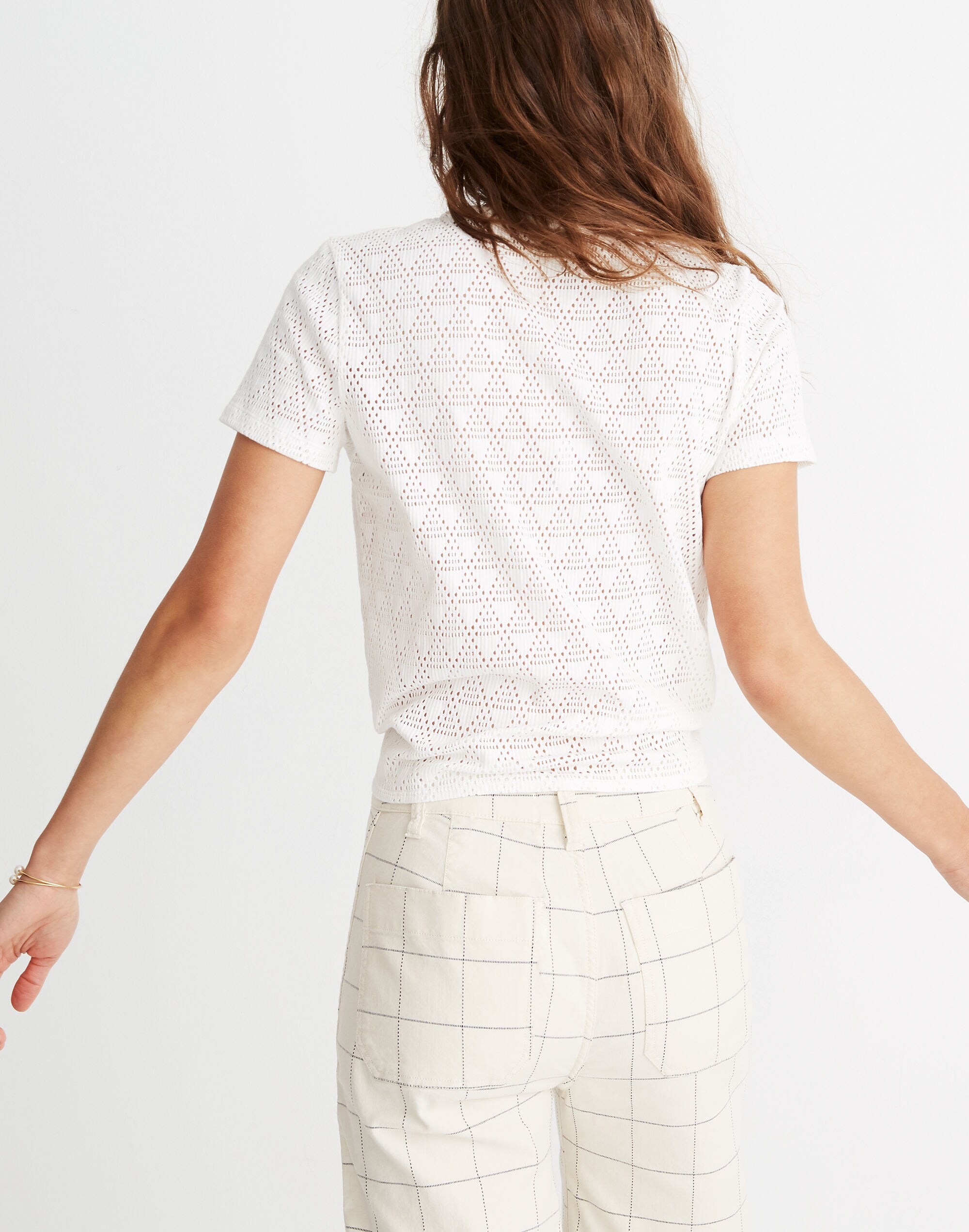 Modern Tie-Front Tee in Geo-Eyelet