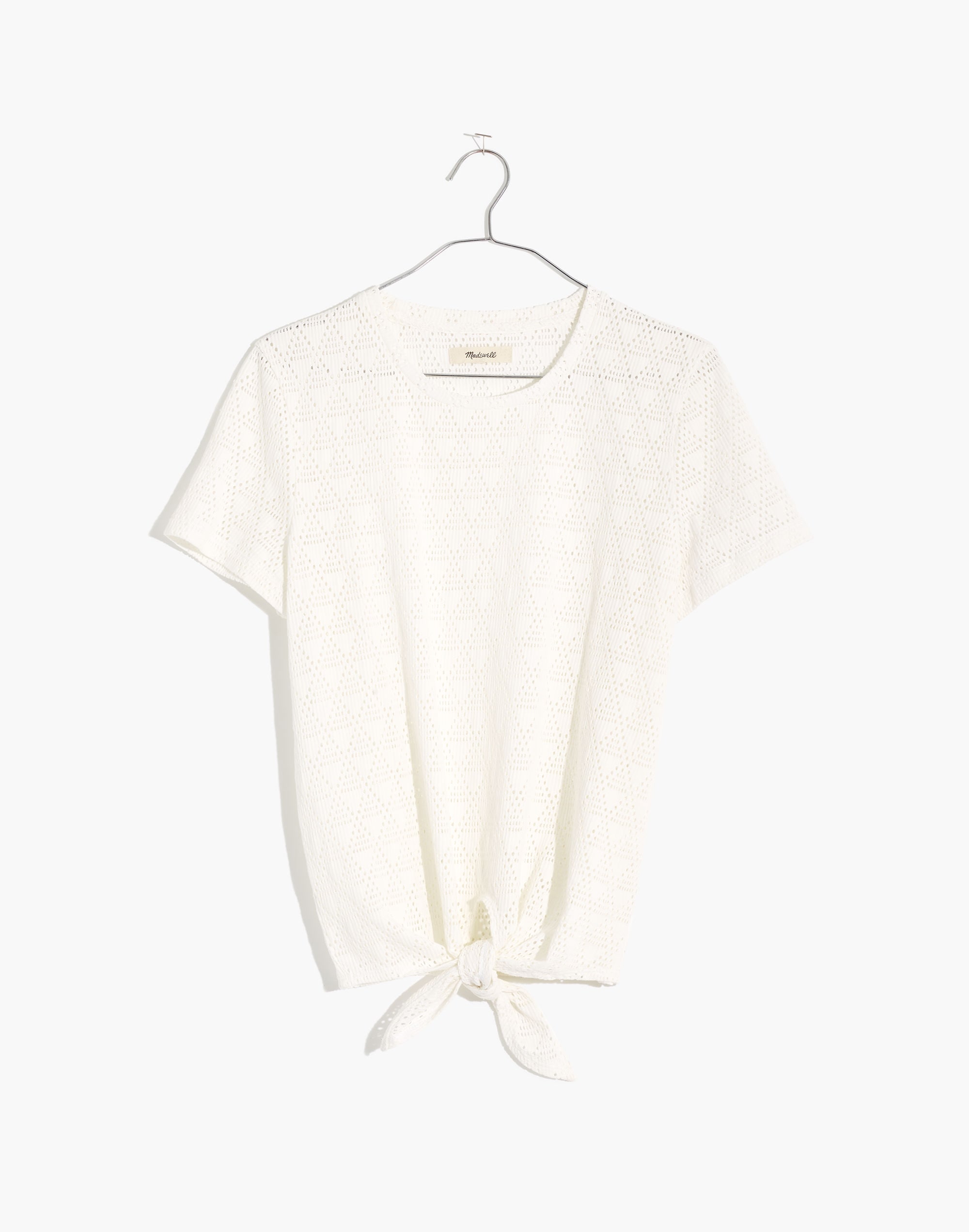 Modern Tie-Front Tee in Geo-Eyelet