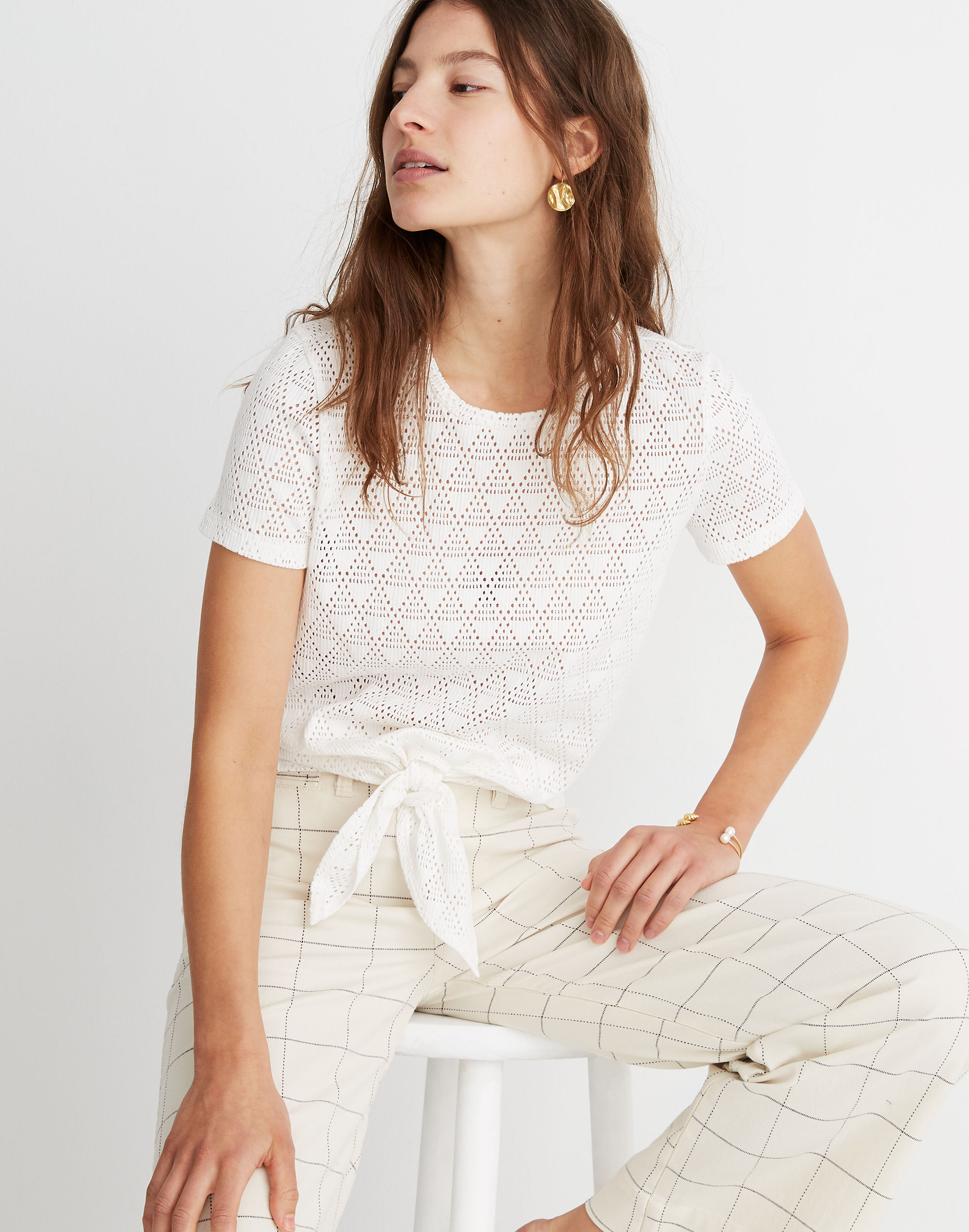 Modern Tie-Front Tee in Geo-Eyelet