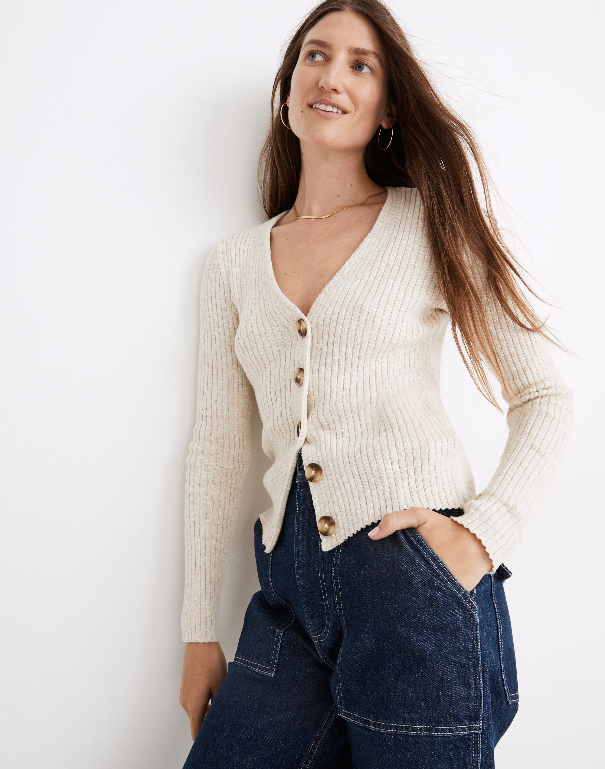 Shrunken Ribbed Cardigan Sweater