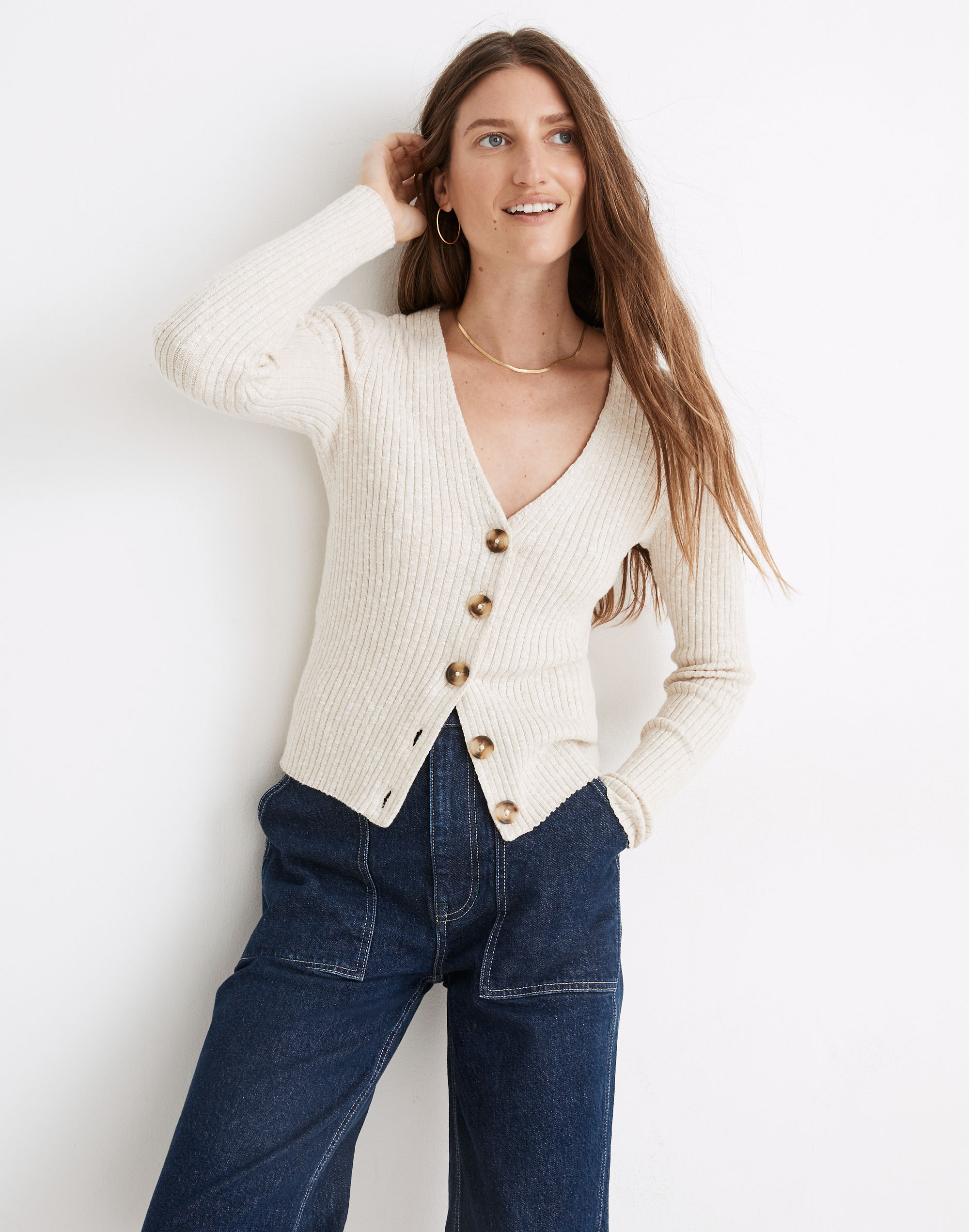Shrunken Ribbed Cardigan Sweater