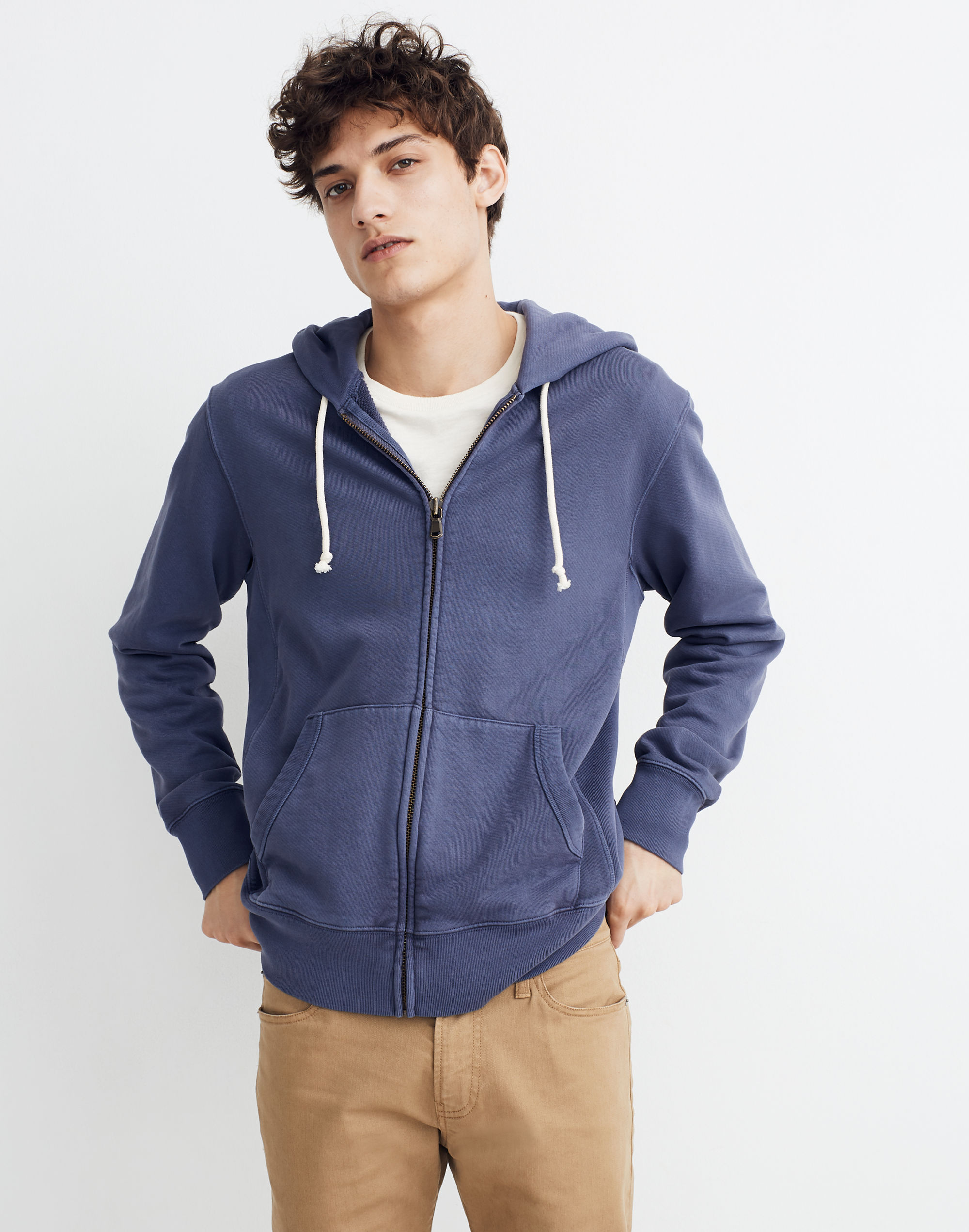 Garment-Dyed Zip-Front Hoodie Sweatshirt