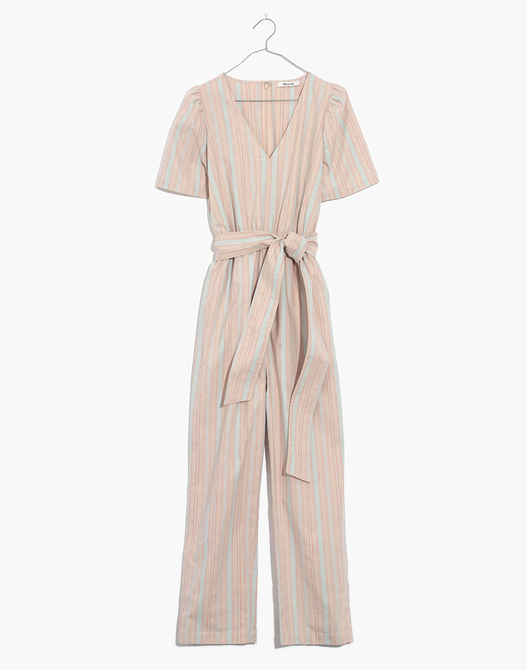 Striped Puff-Sleeve Tapered Jumpsuit