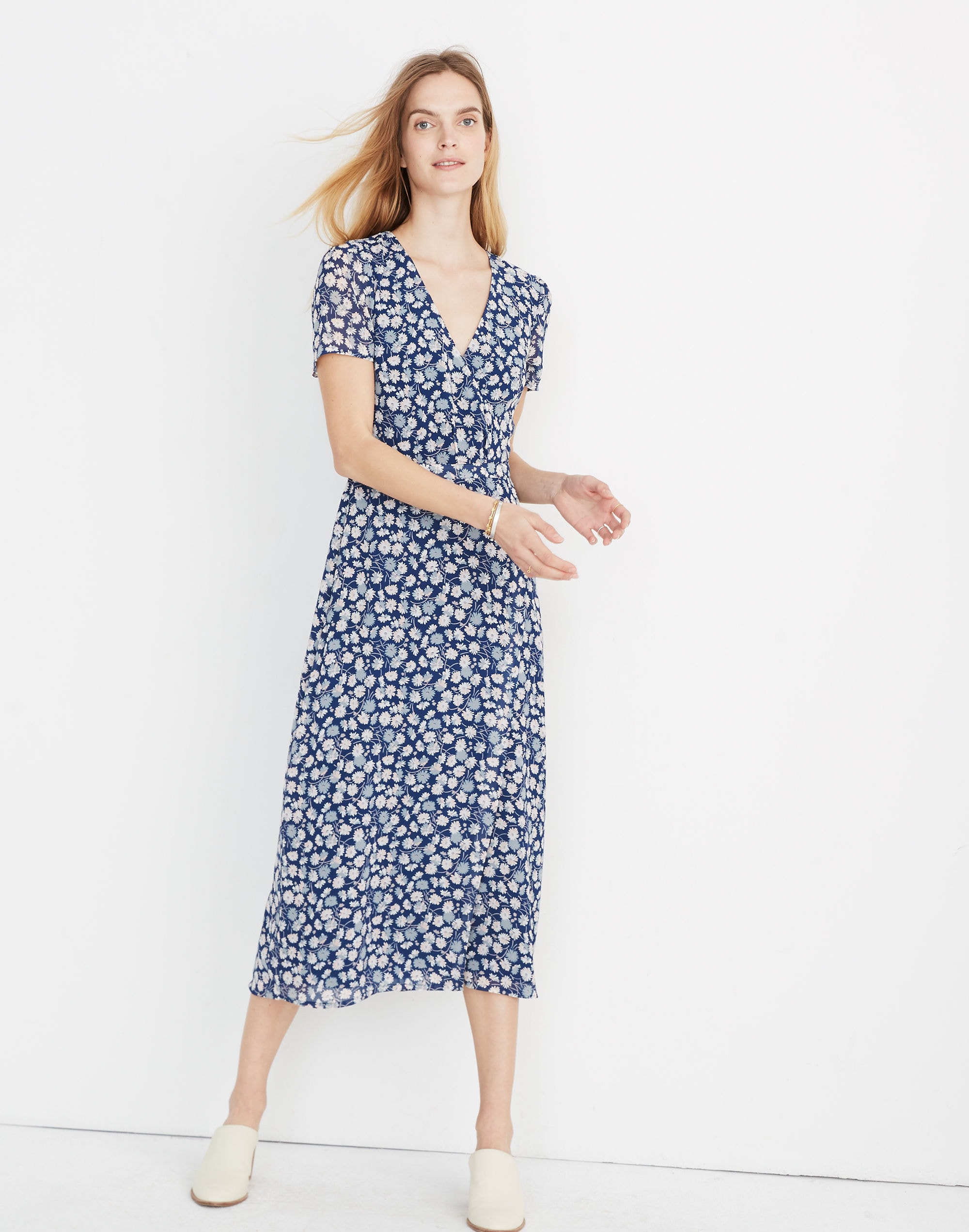 Wrap-Front Midi Dress in French Floral