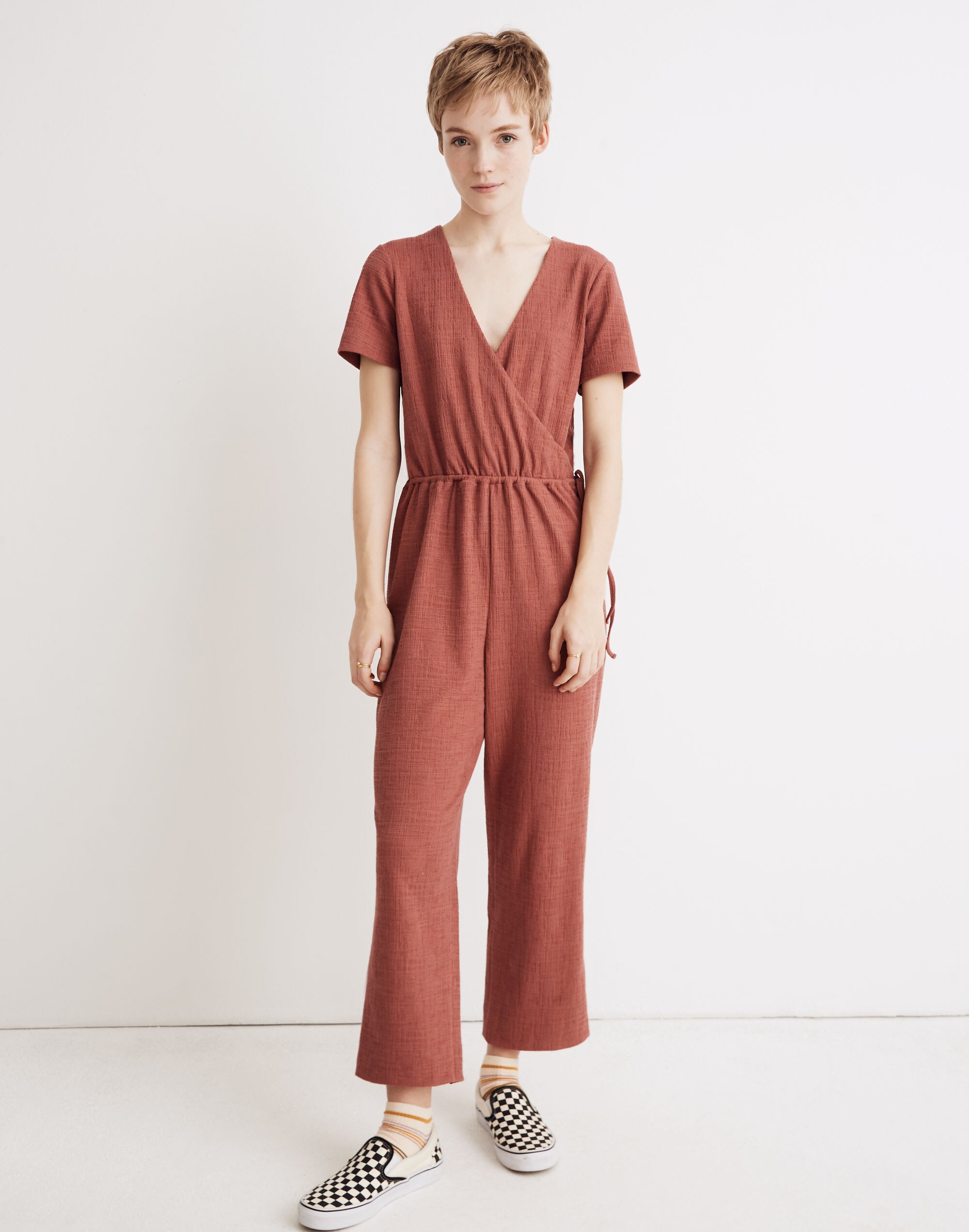 Texture &amp; Thread Short-Sleeve Wrap Jumpsuit