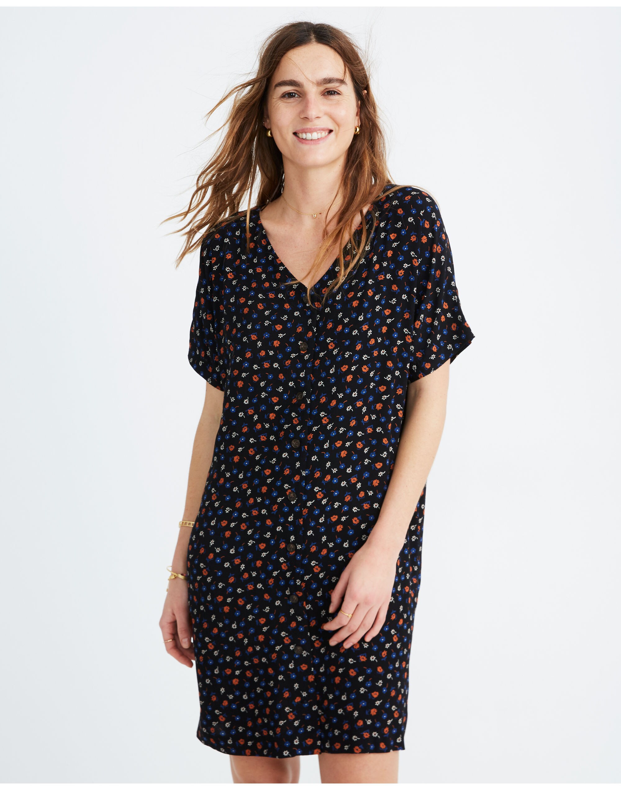 Button-Front Easy Dress in Prairie Posies