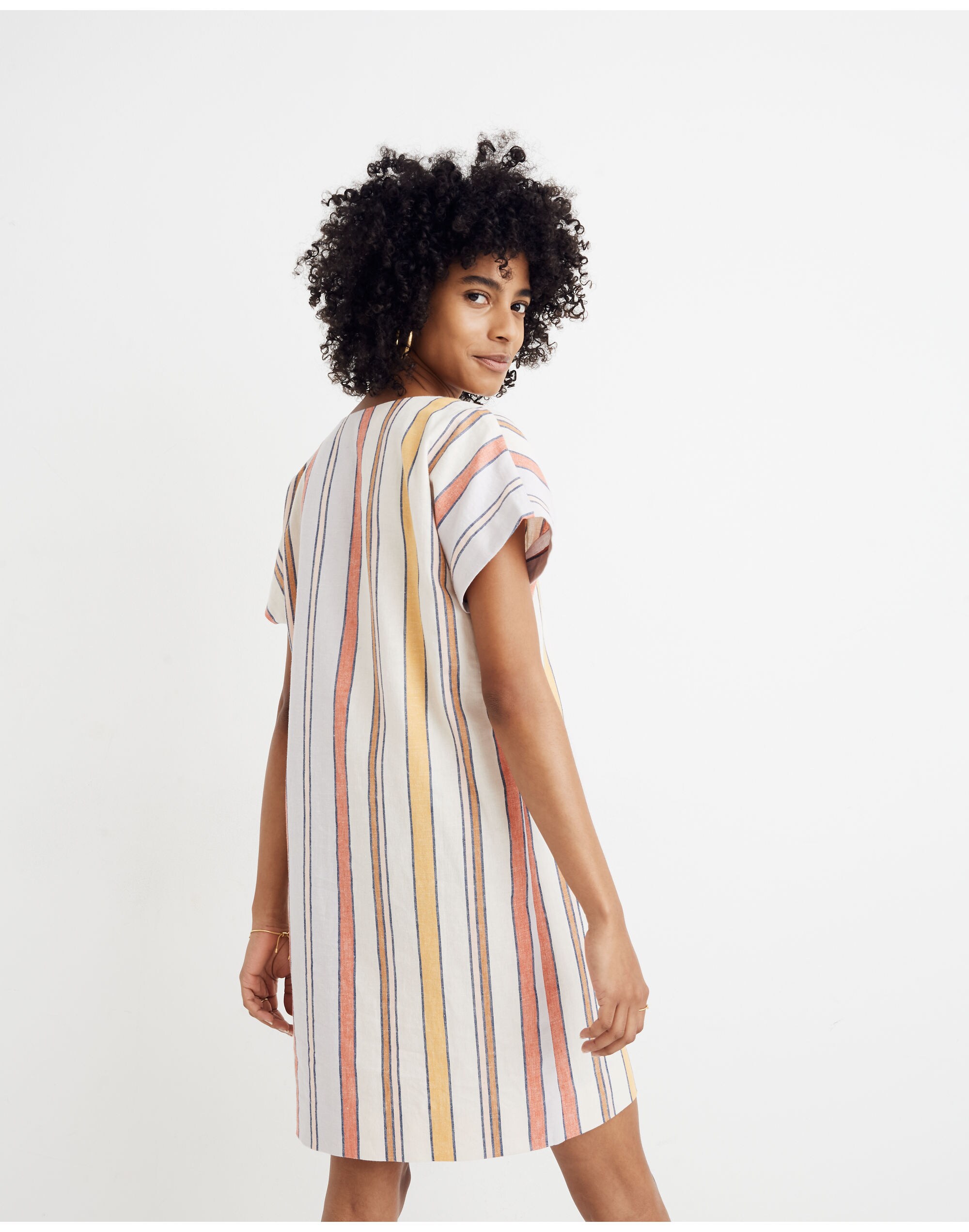 Button-Front Easy Dress in Towel Stripe