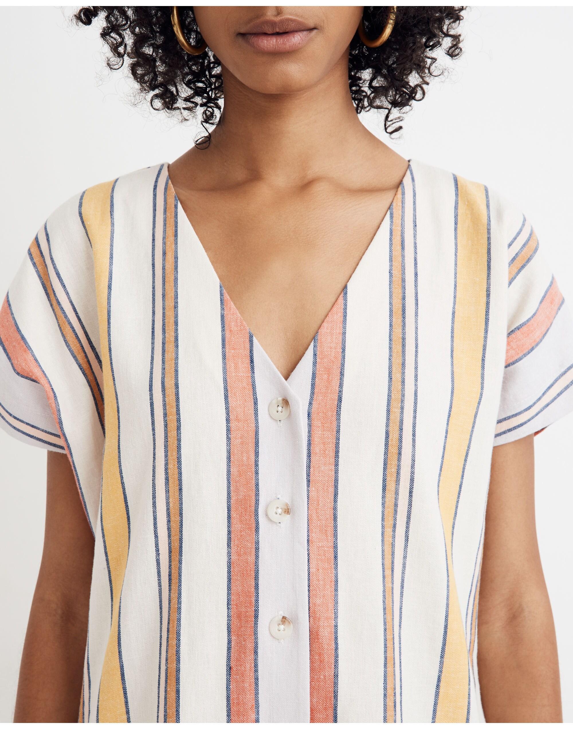 Button-Front Easy Dress in Towel Stripe