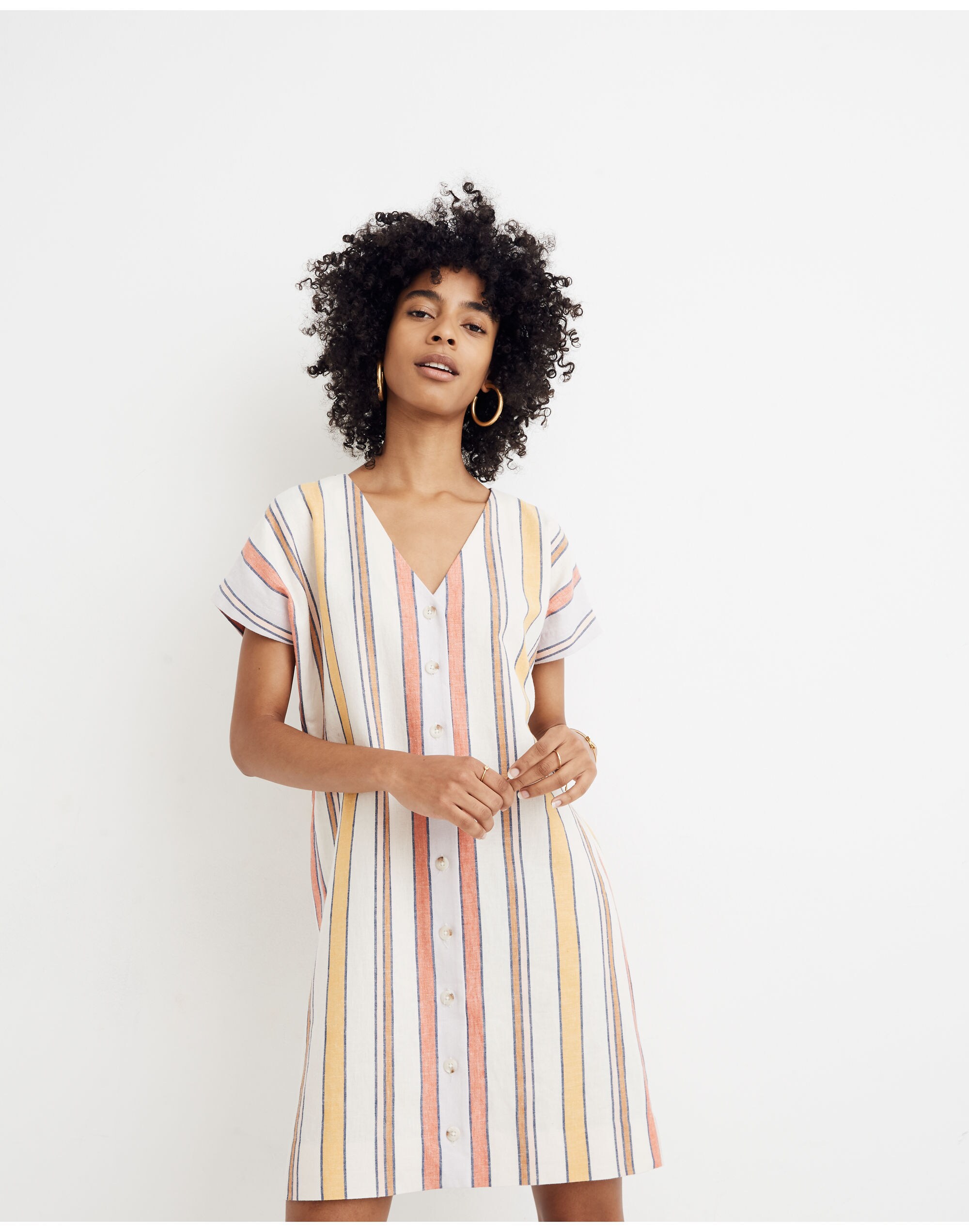 Button-Front Easy Dress in Towel Stripe