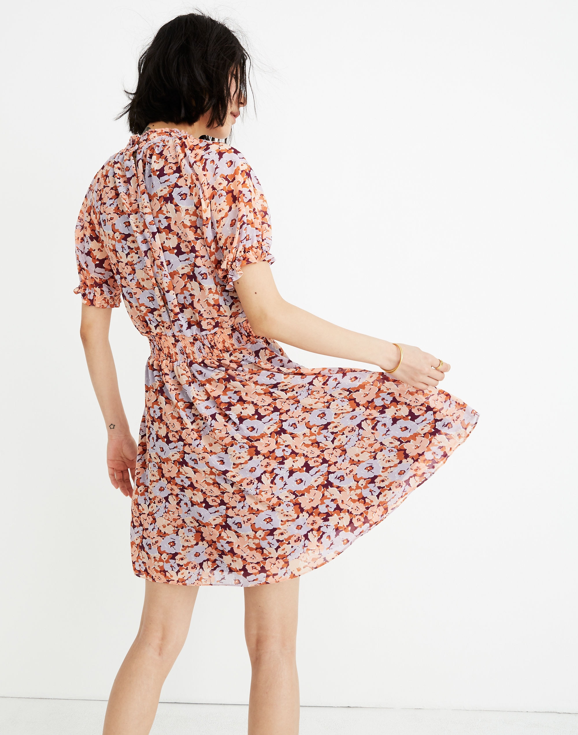 Smocked Mockneck Dress in Floral Breeze