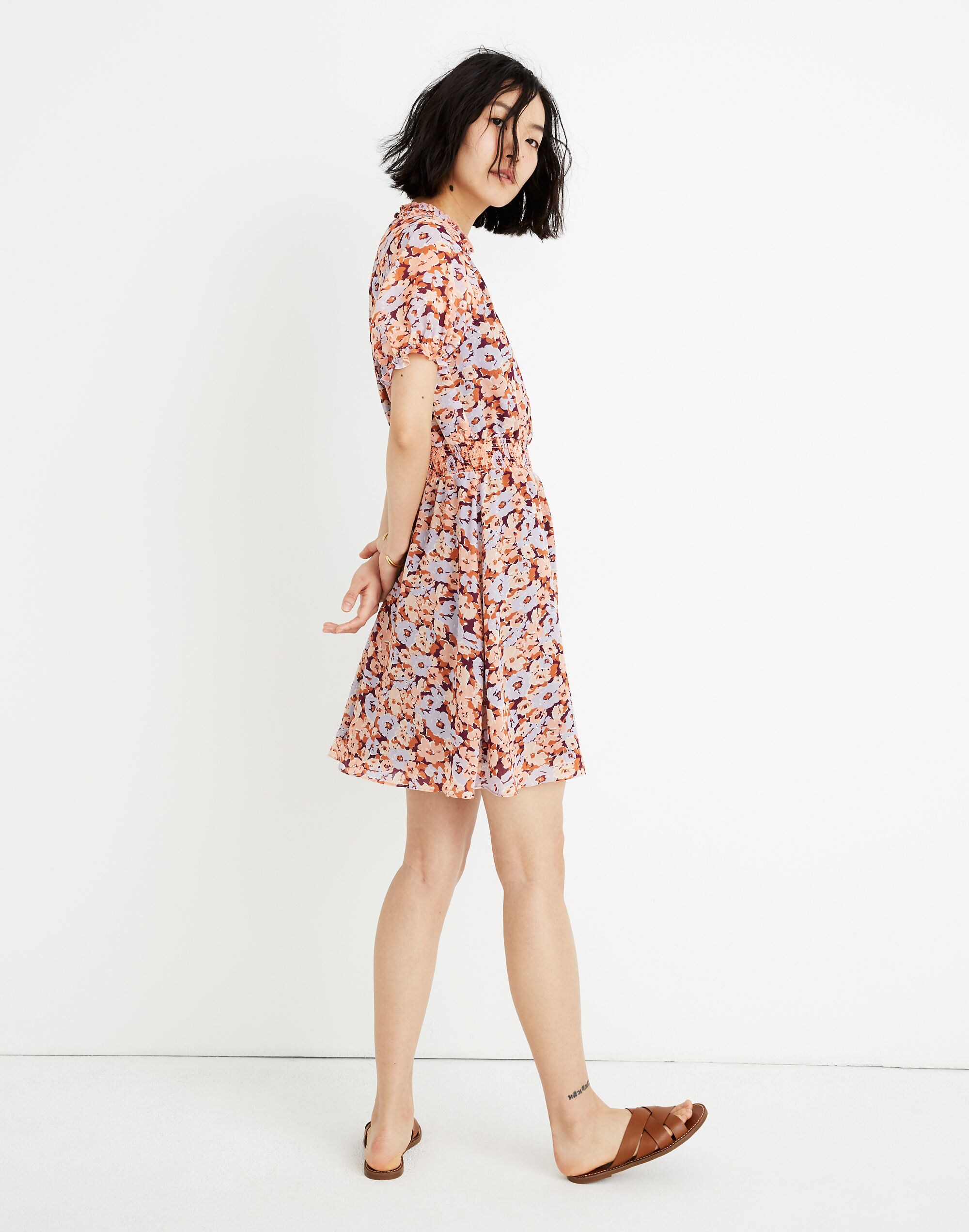 Smocked Mockneck Dress in Floral Breeze