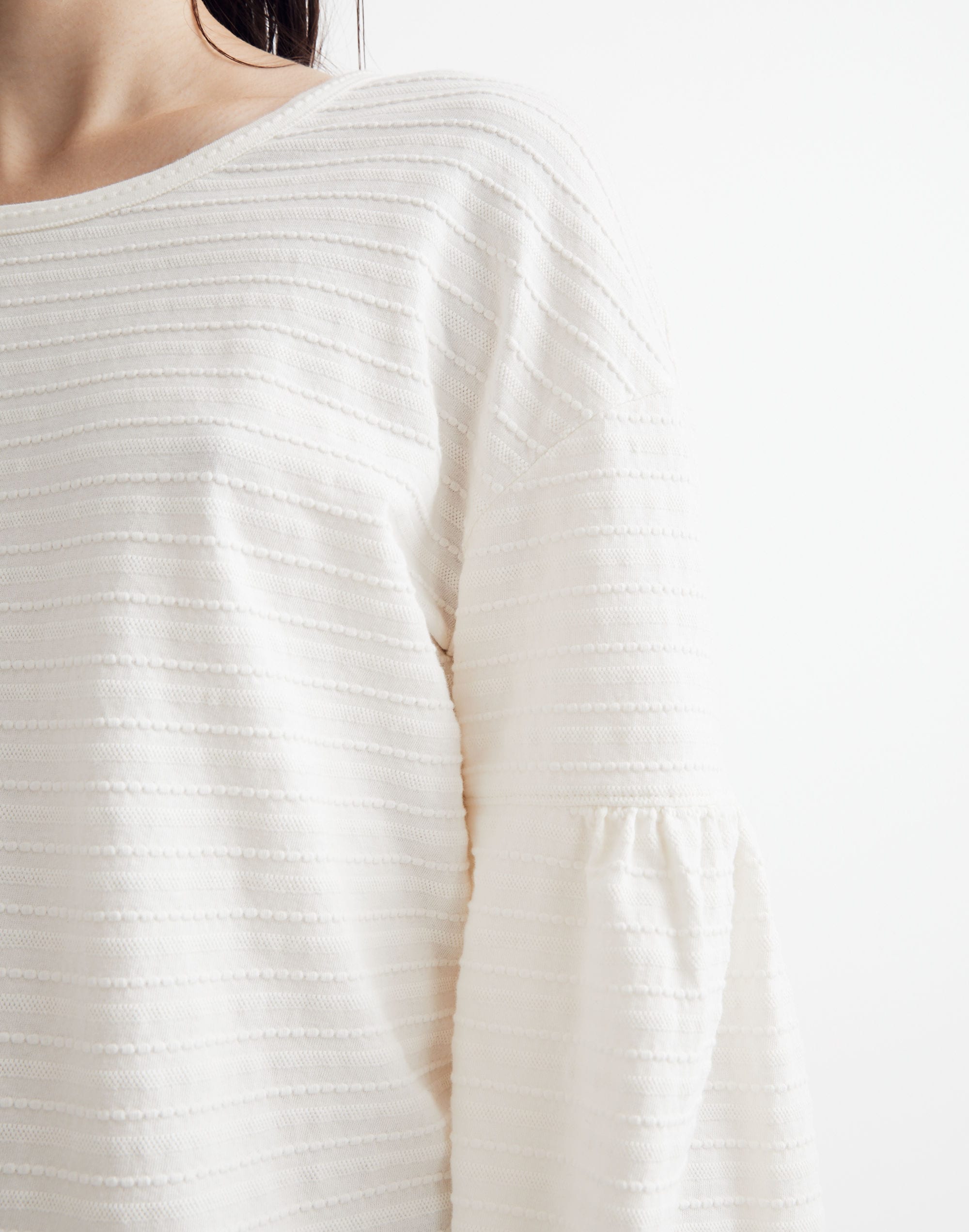 Texture &amp; Thread Bubble-Sleeve Top