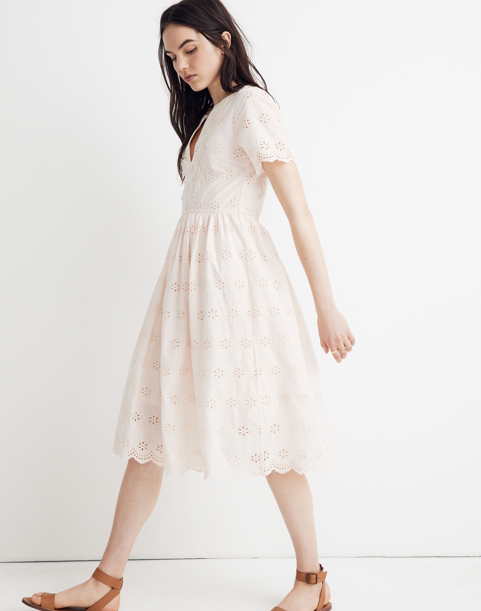 knee length dresses for ladies Scallop Lace Sleeve Midi Dress for Women
