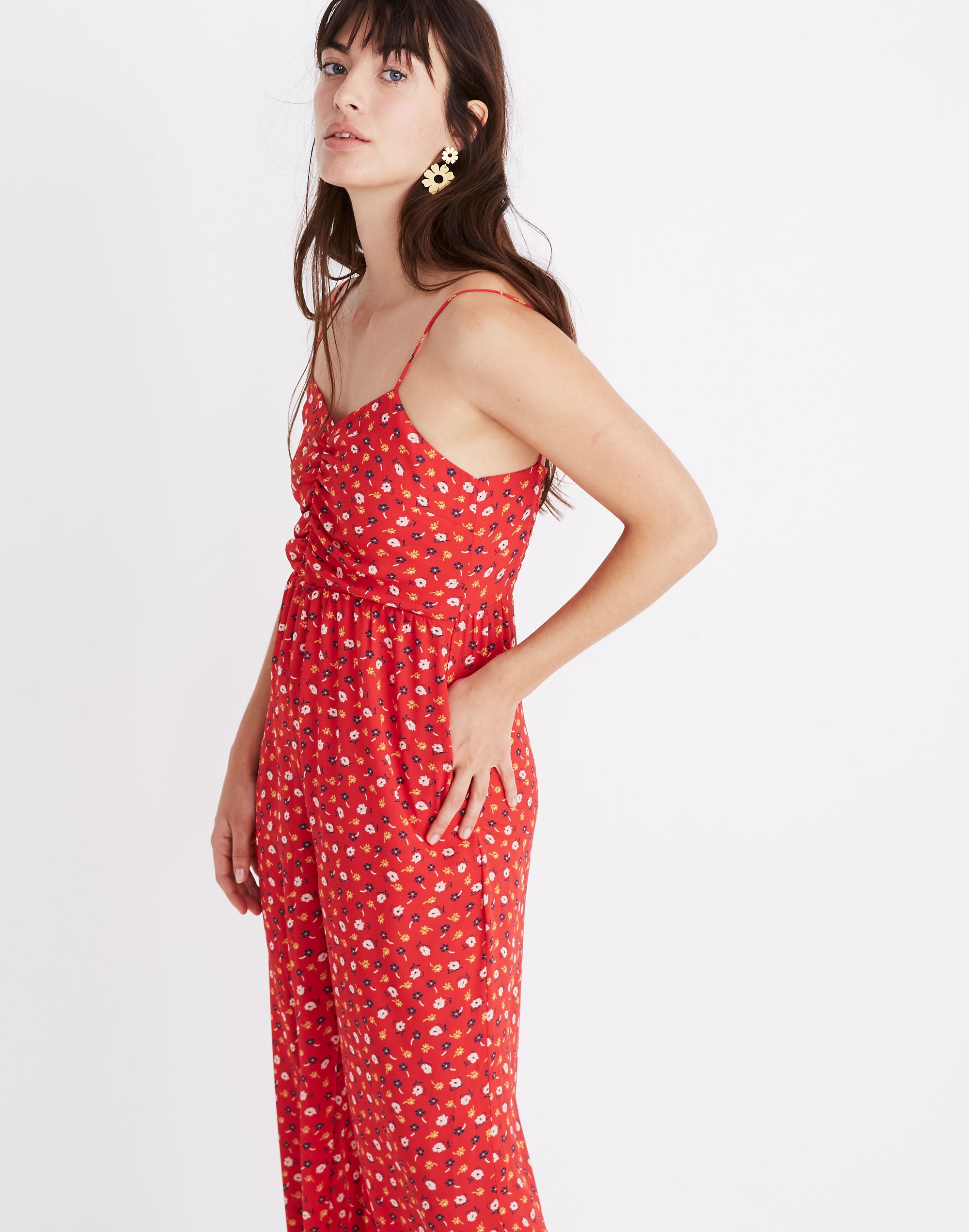 Tall Ruched Wide-Leg Jumpsuit in Prairie Posies