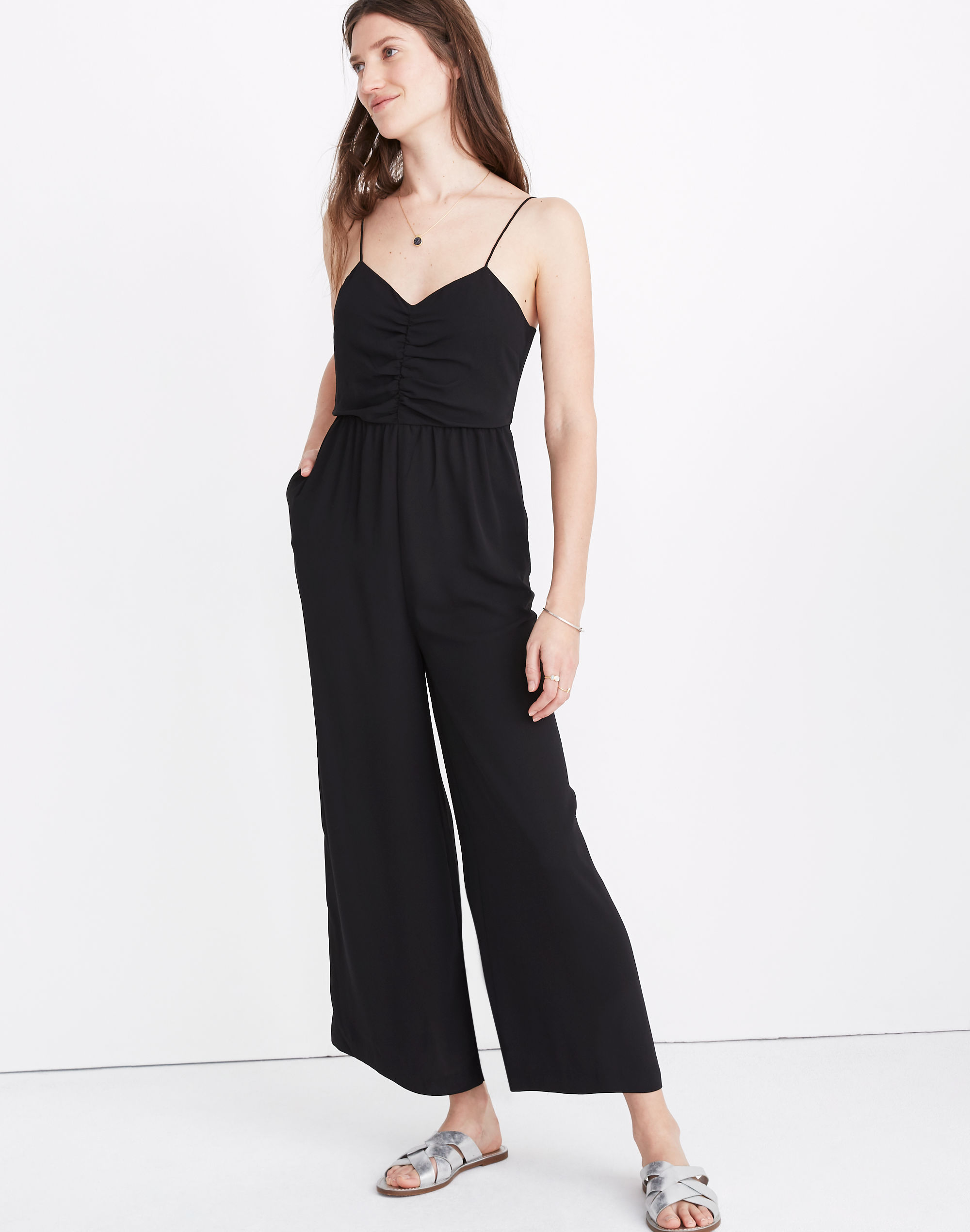 ruched wide-leg jumpsuit