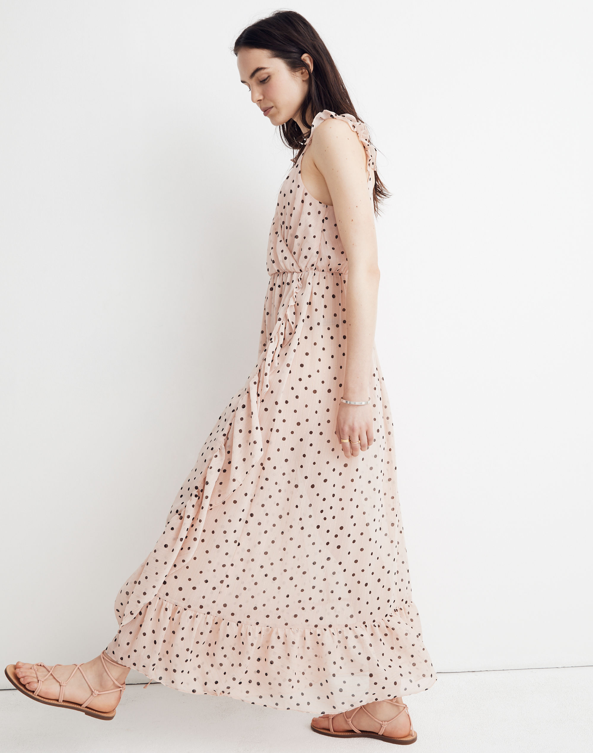 Ruffle-Strap Wrap Dress in Inkspot Dots