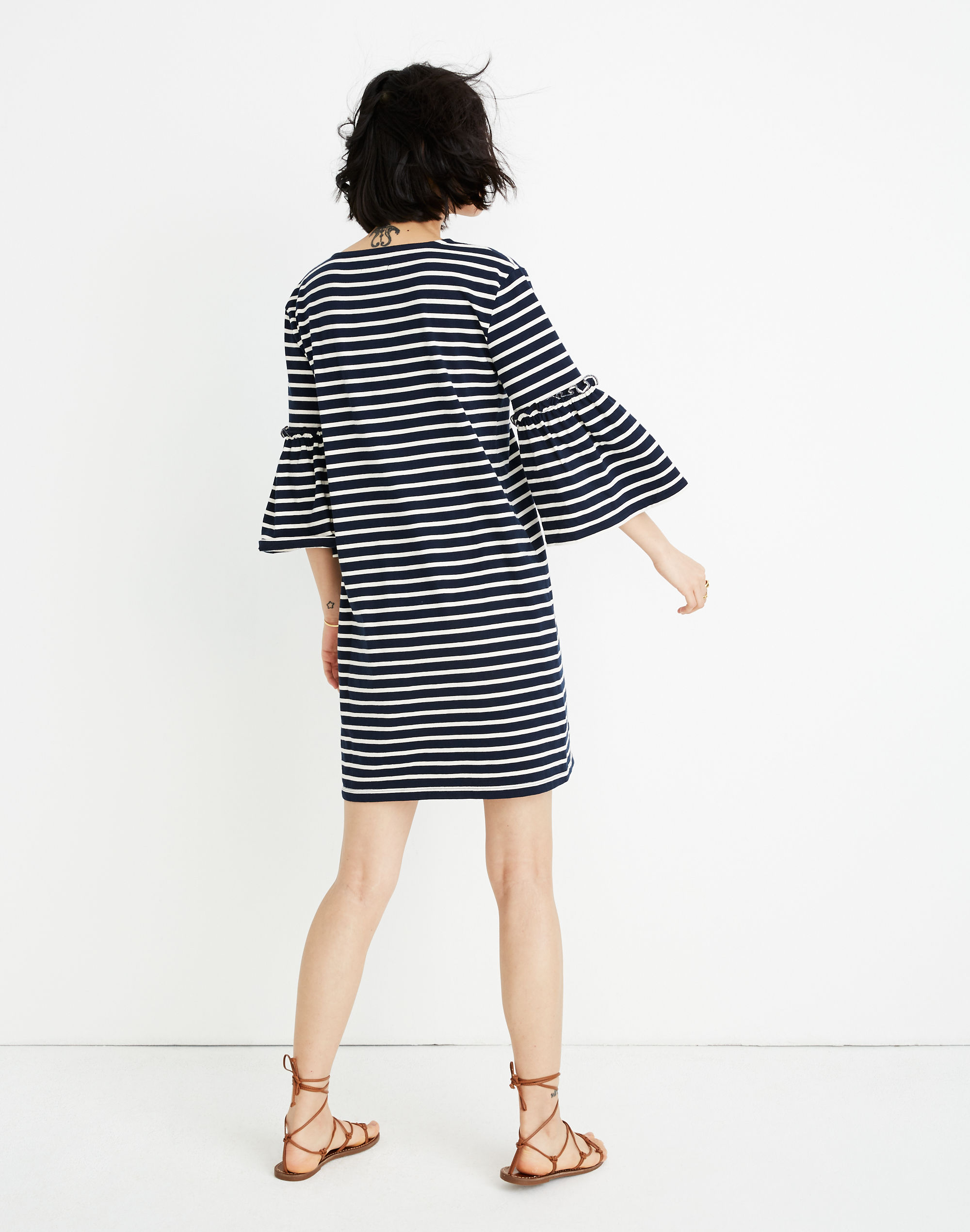 Striped Ruffle-Sleeve Dress