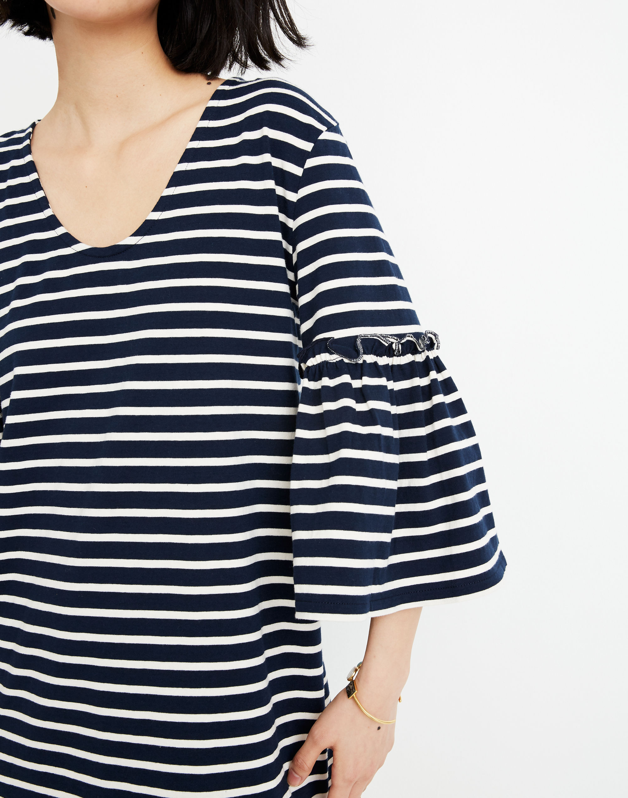 Striped Ruffle-Sleeve Dress