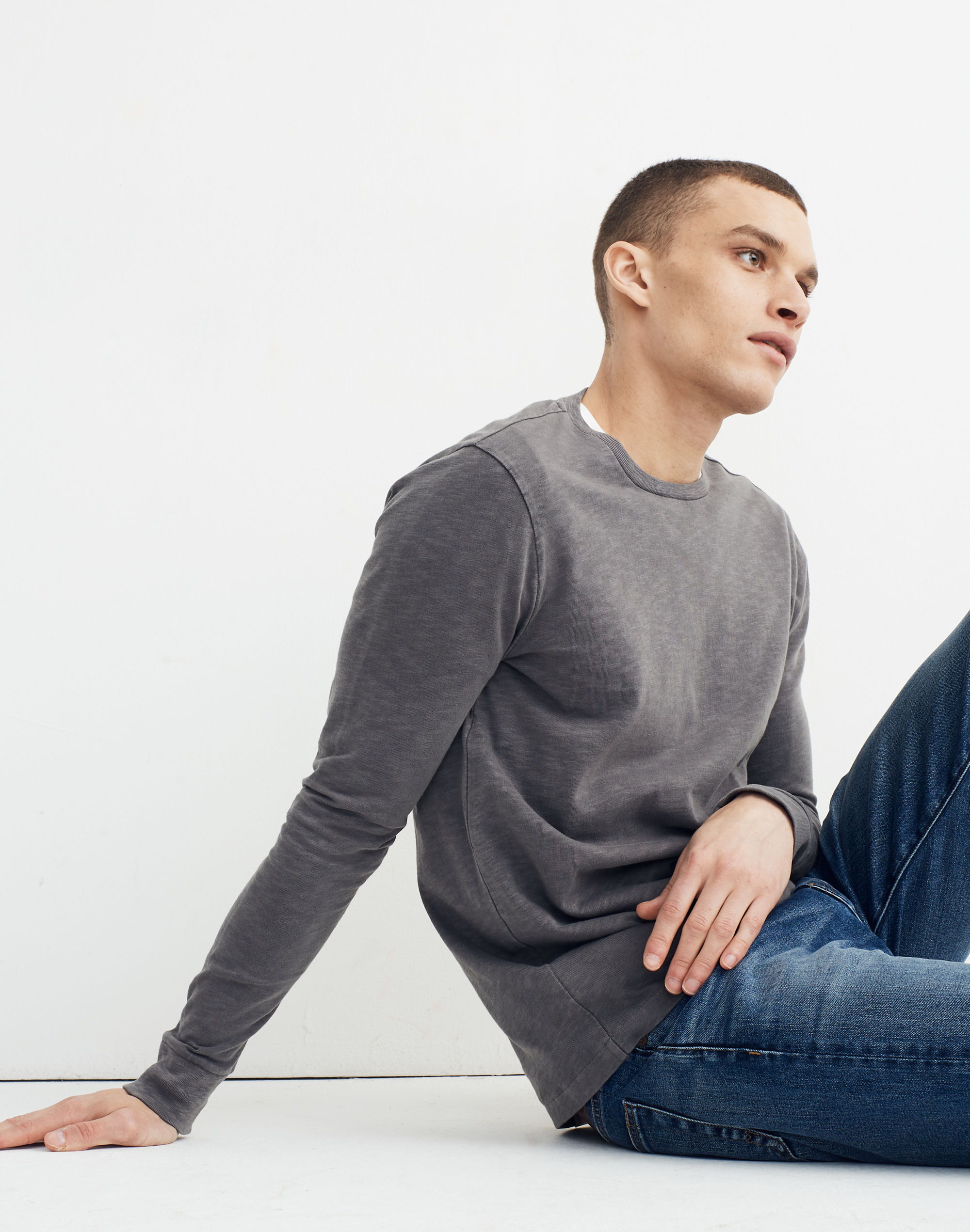 Garment-Dyed Allday Crewneck Long-Sleeve Tee