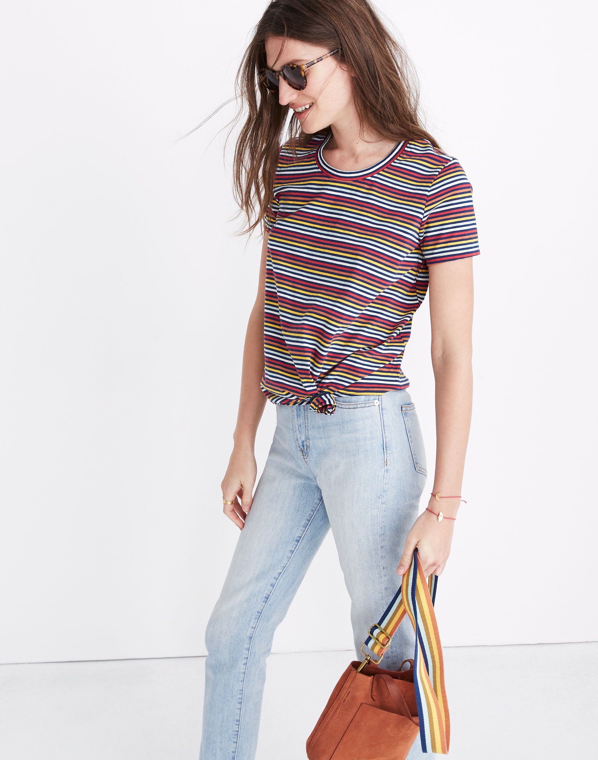 Knot-Front Tee in Rainbow Stripe