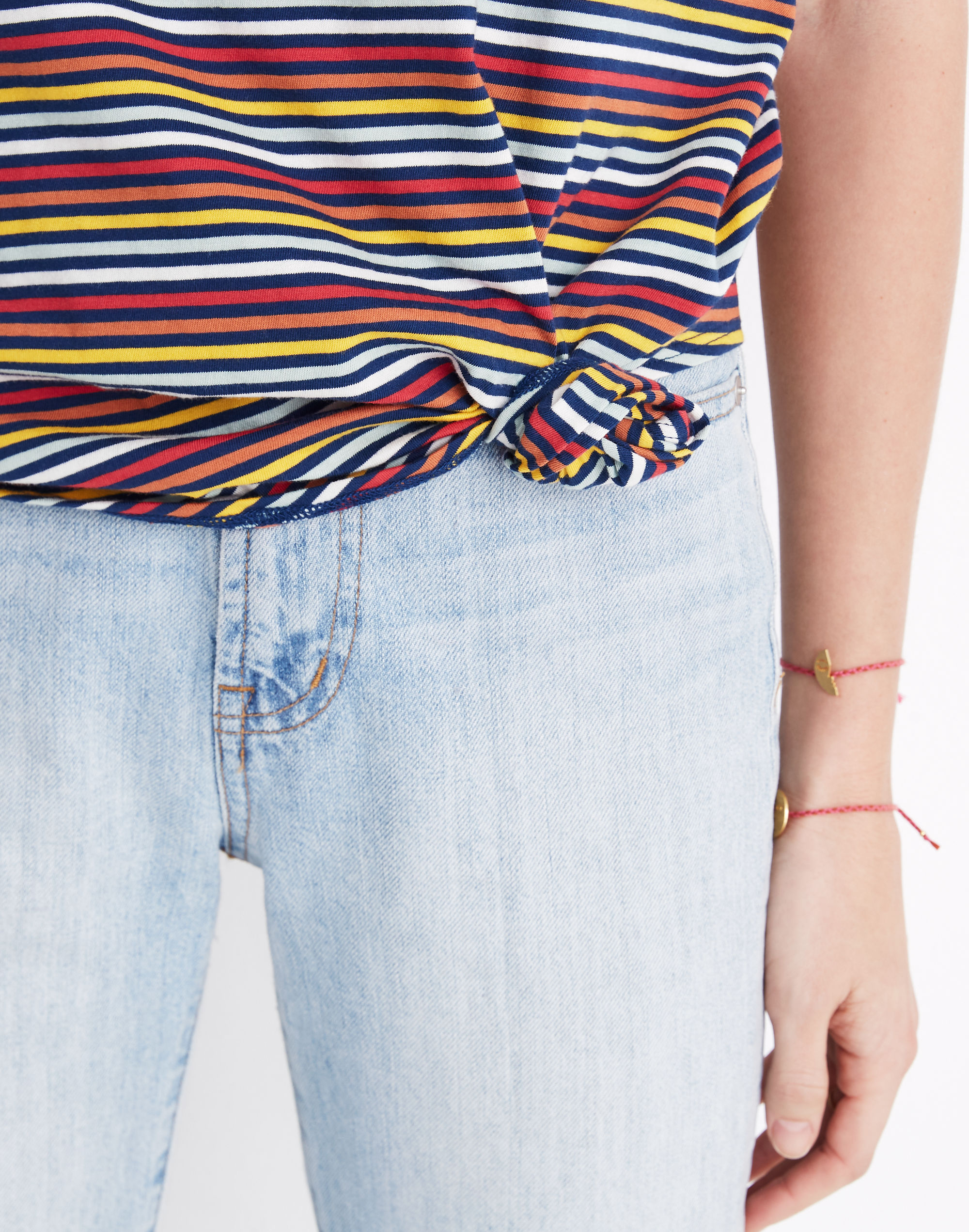 Knot-Front Tee in Rainbow Stripe