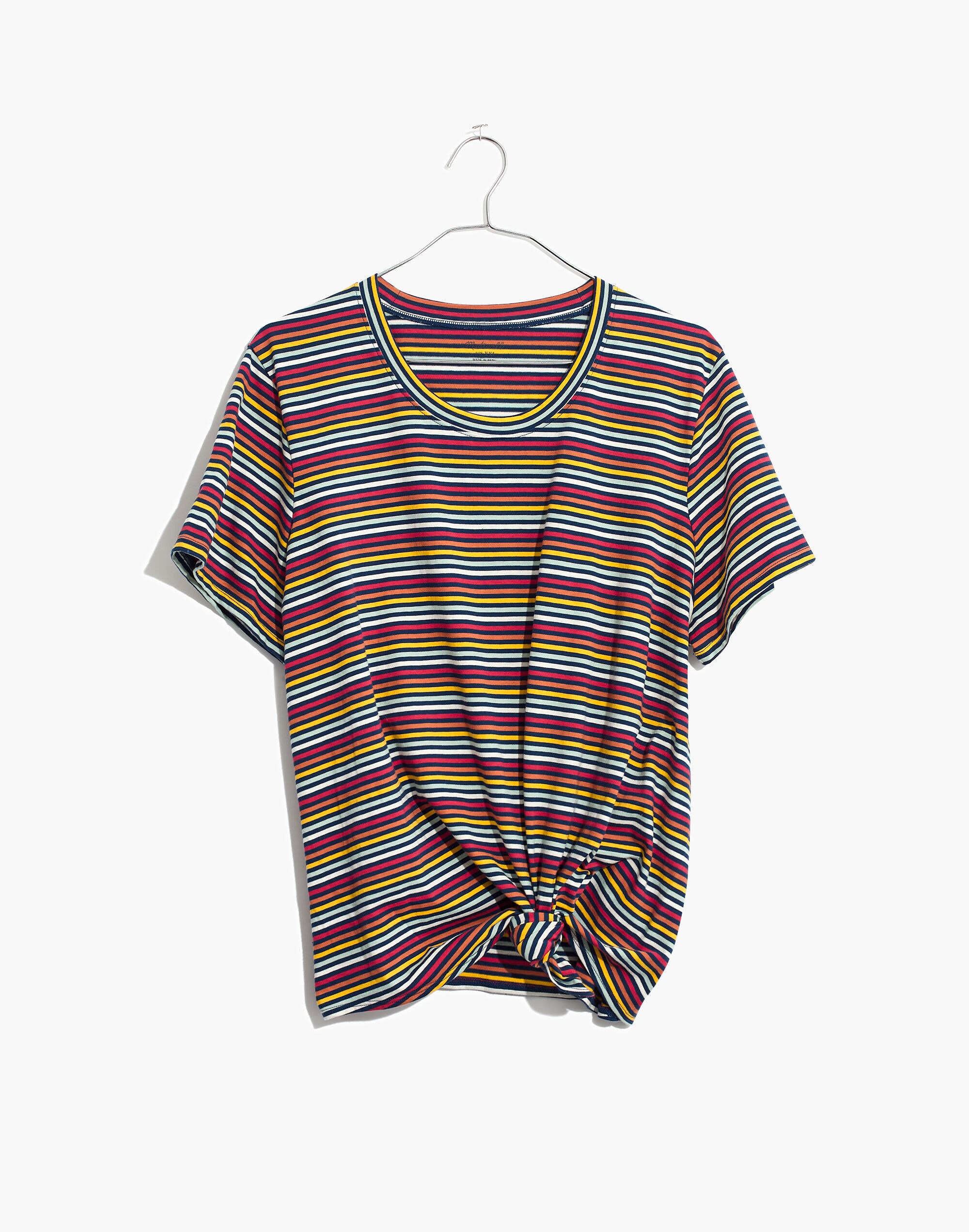 Knot-Front Tee in Rainbow Stripe