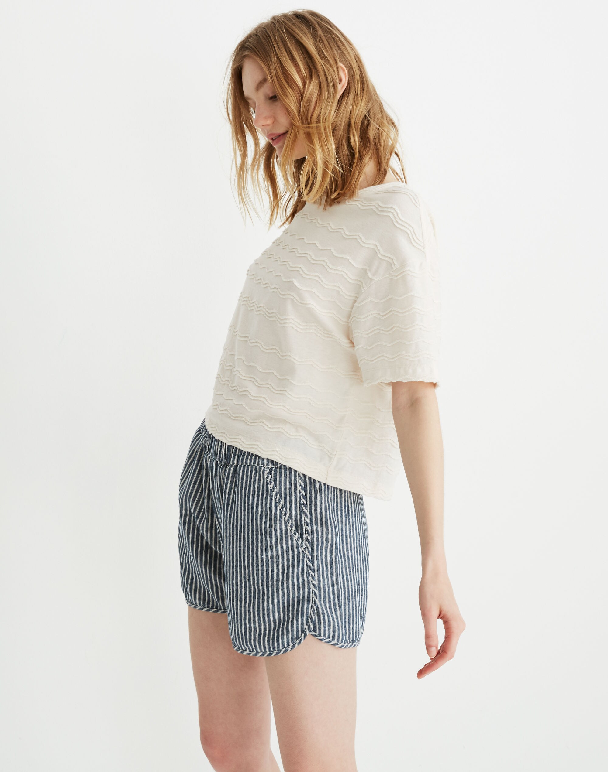 Texture &amp; Thread Scallop-Stripe Top