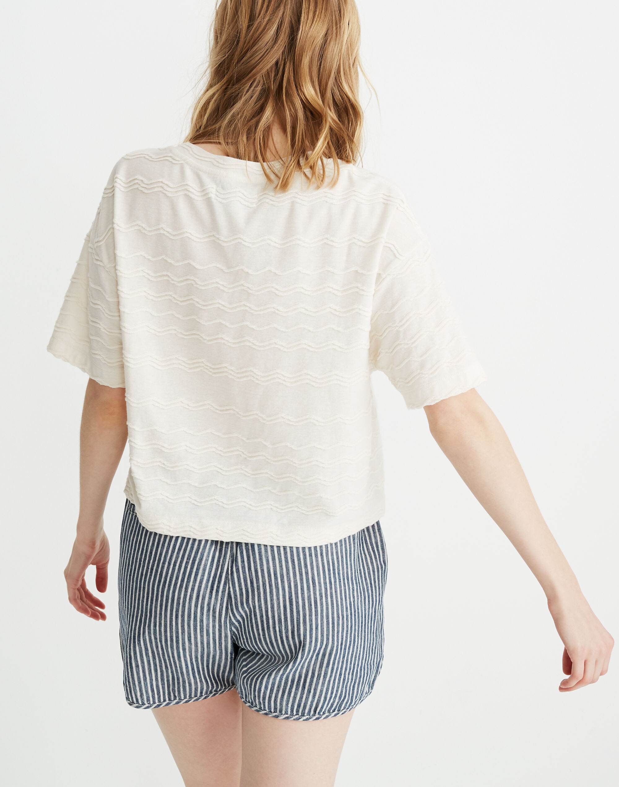 Texture &amp; Thread Scallop-Stripe Top