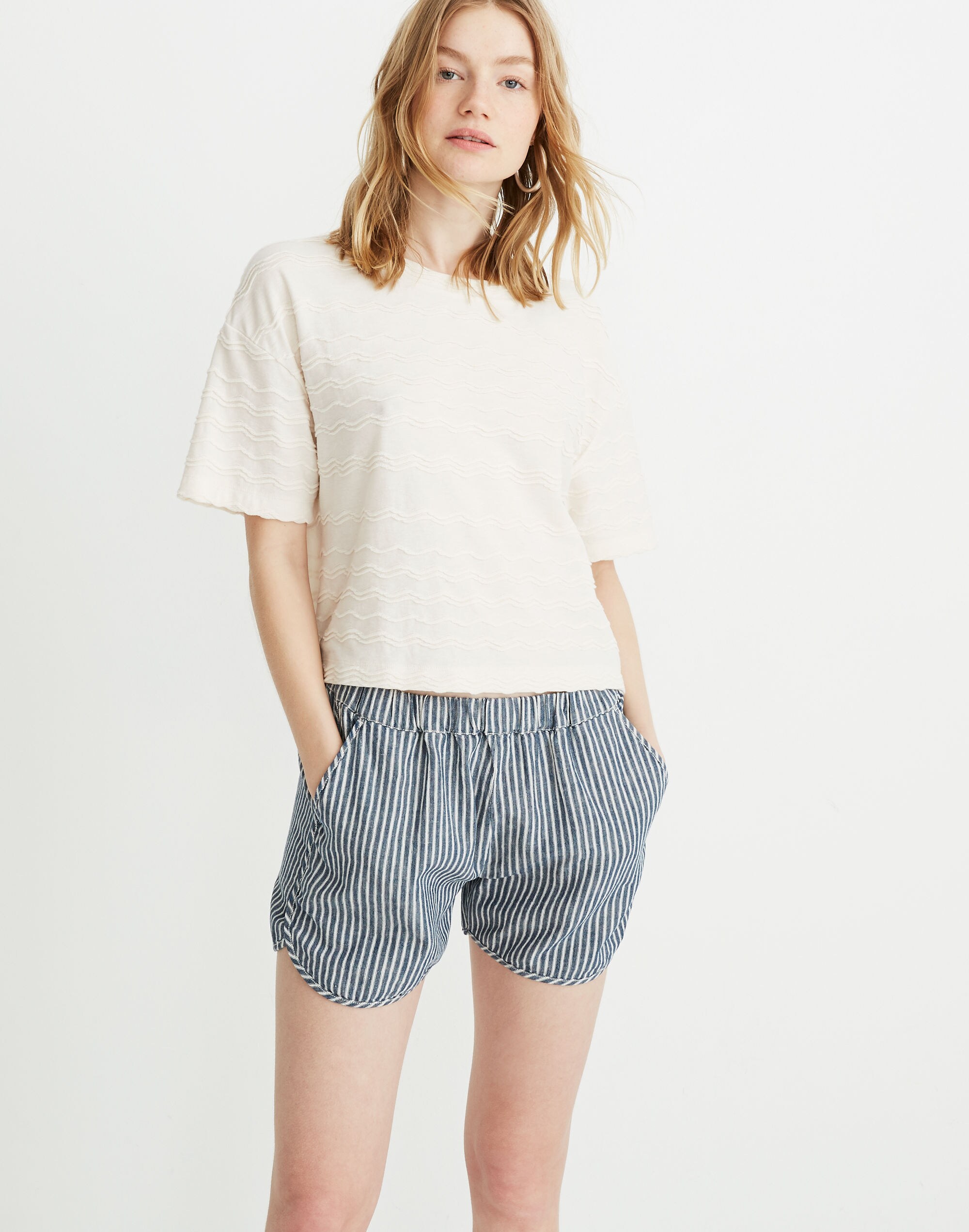 Texture &amp; Thread Scallop-Stripe Top