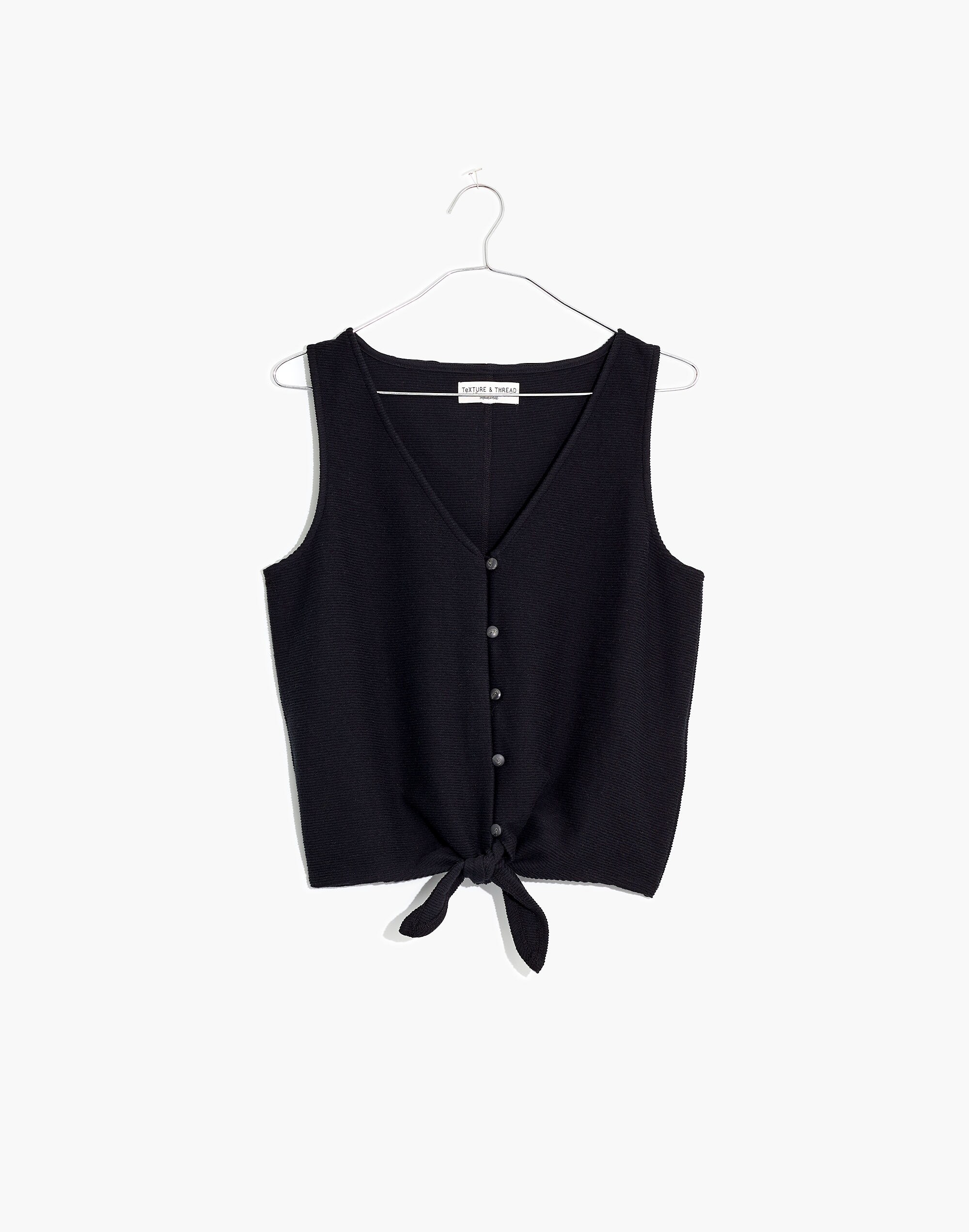 Texture &amp; Thread Button-Front Tie Tank Top