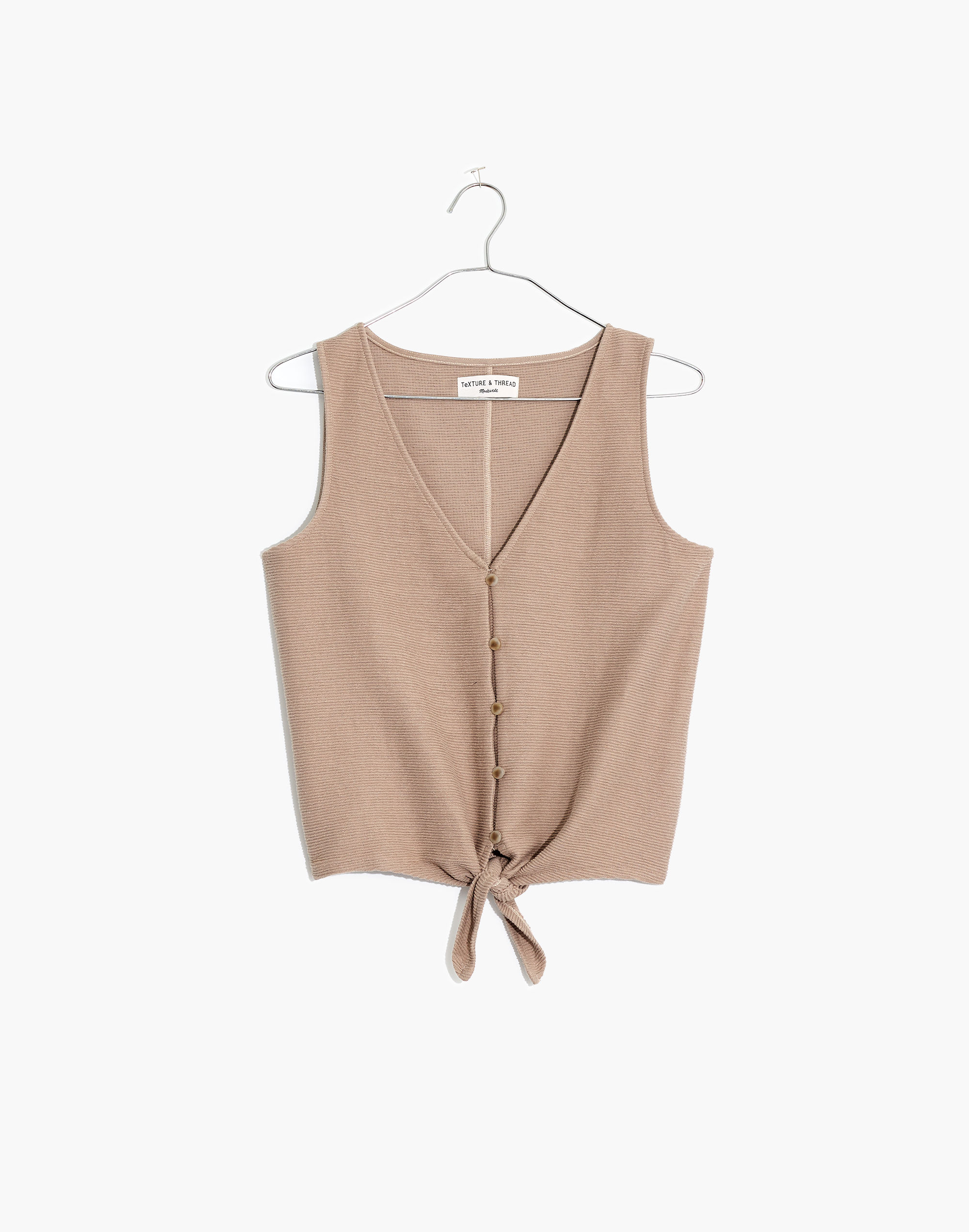 Texture &amp; Thread Button-Front Tie Tank Top