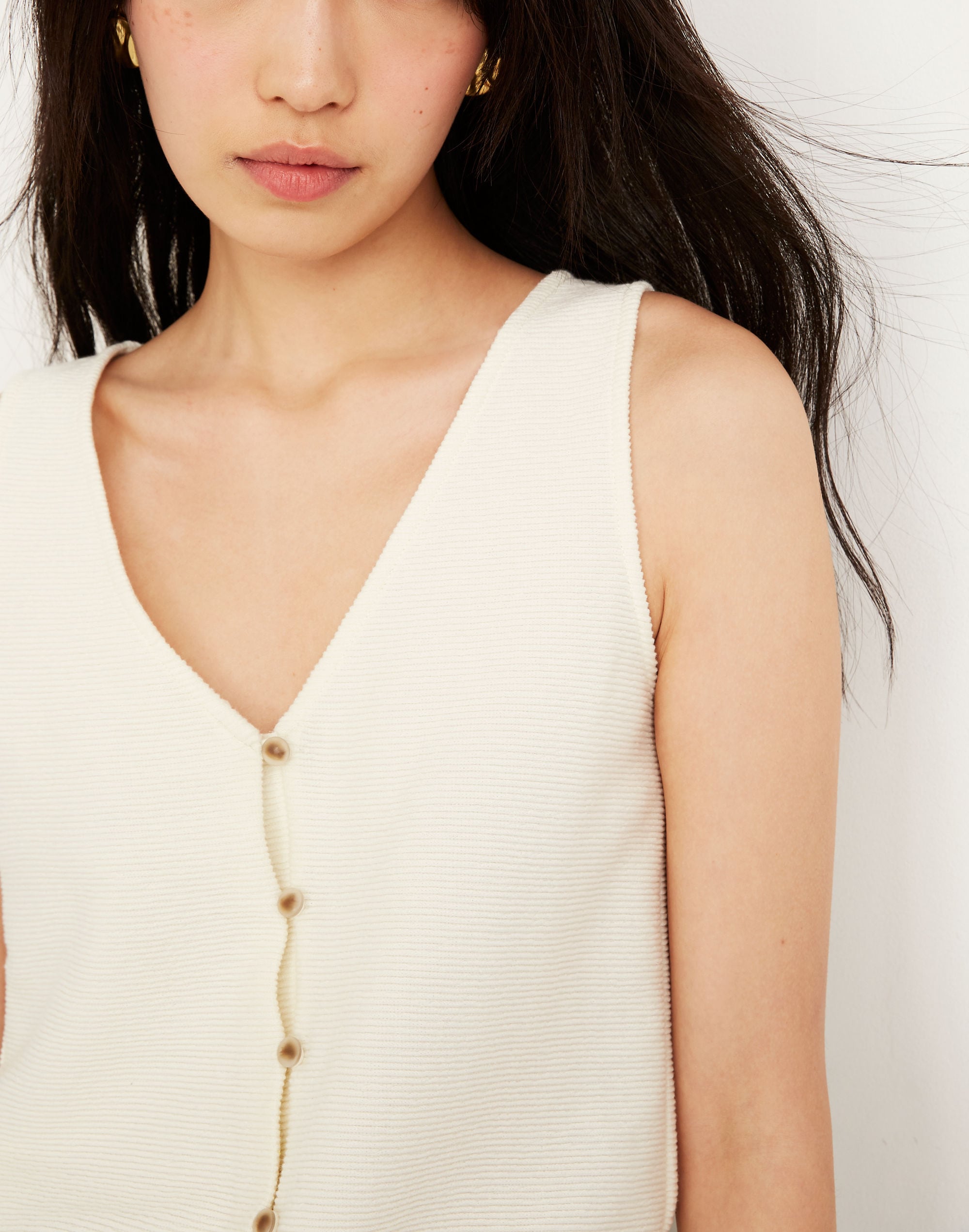Texture &amp; Thread Button-Front Tie Tank Top