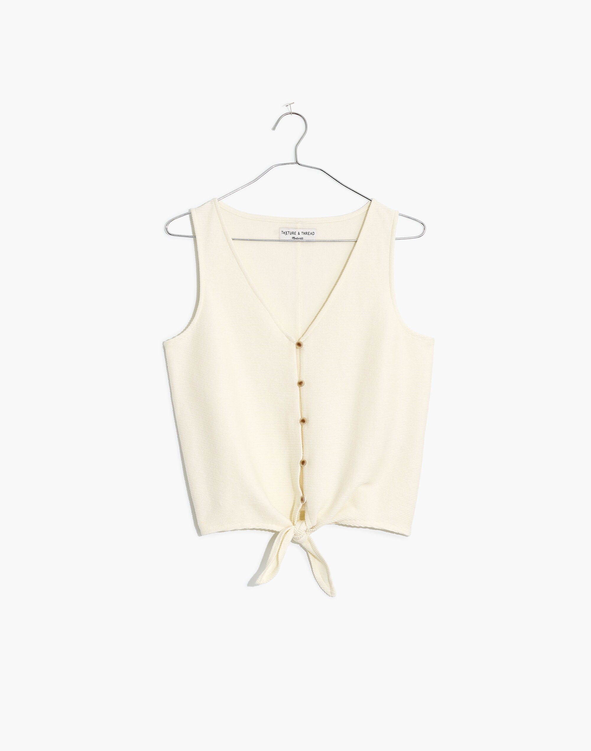 Texture &amp; Thread Button-Front Tie Tank Top