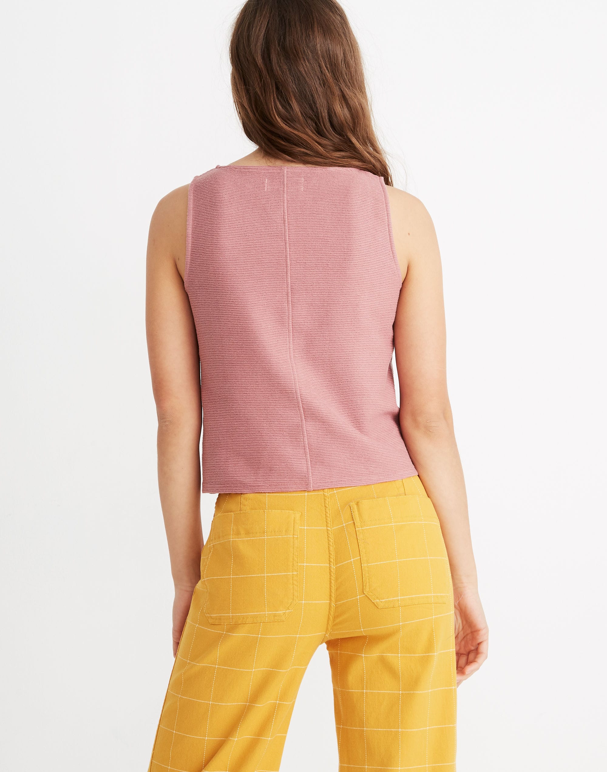 Texture &amp; Thread Button-Front Tie Tank Top
