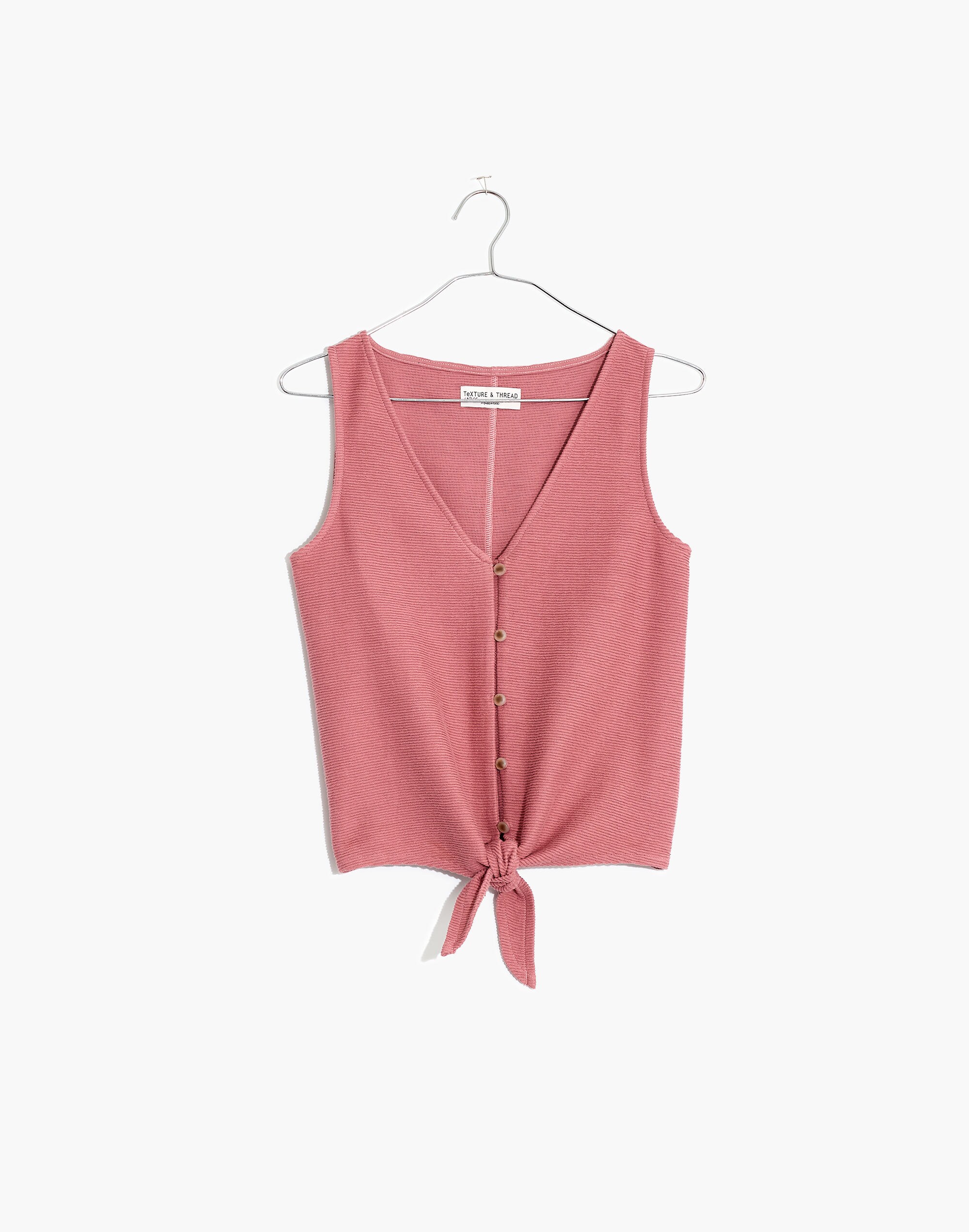 Texture &amp; Thread Button-Front Tie Tank Top