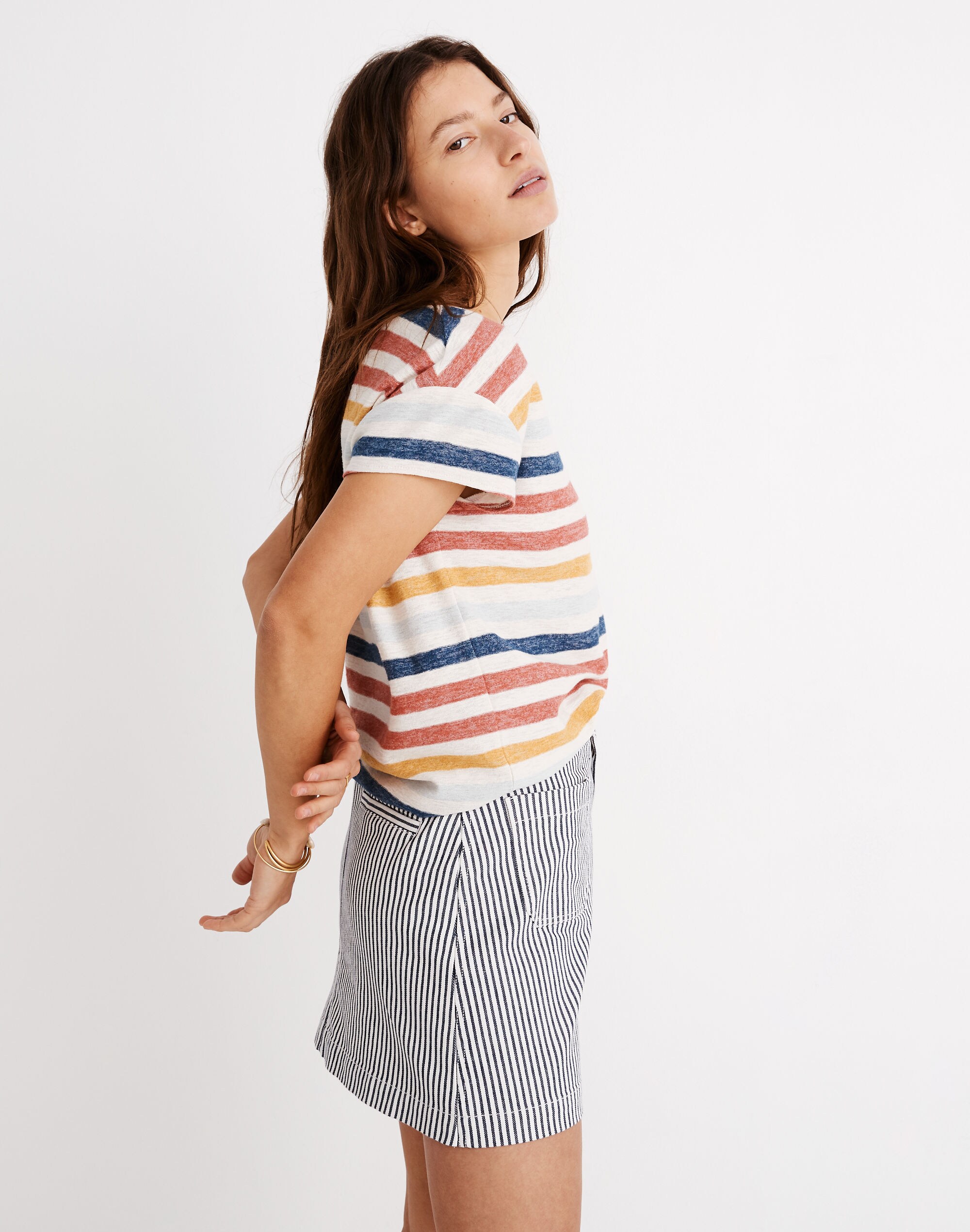 Skyline V-Neck Tee in Jay Stripe