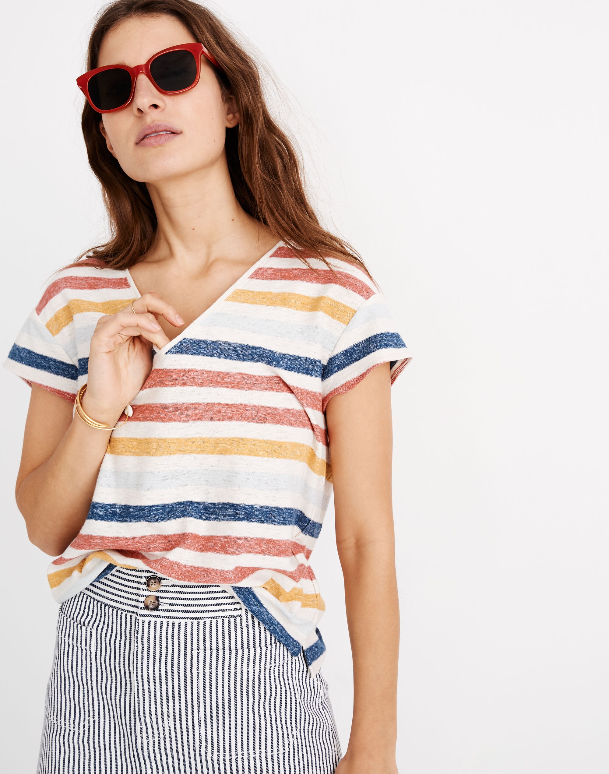Skyline V-Neck Tee in Jay Stripe