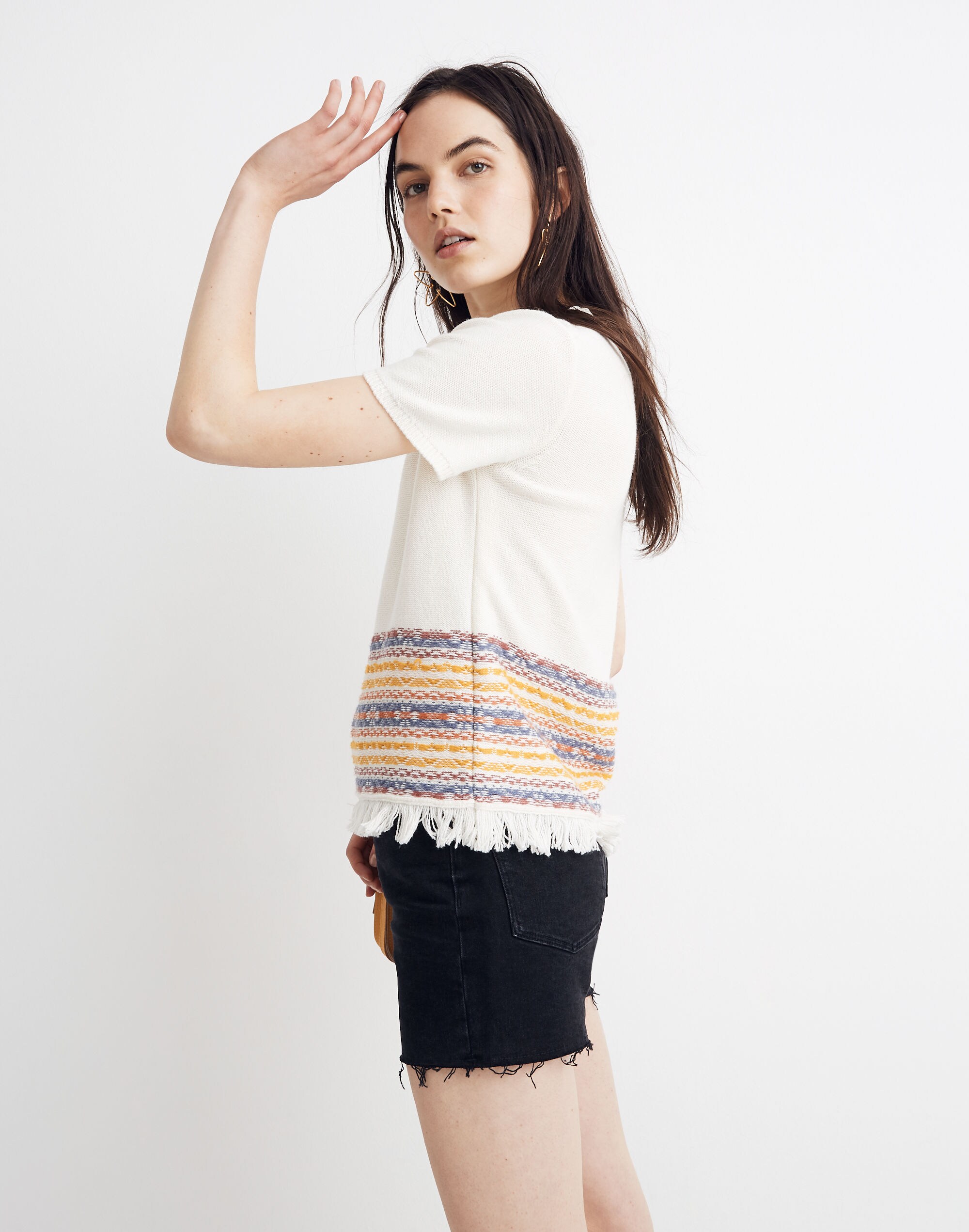 Fringed Jacquard Sweater Tee