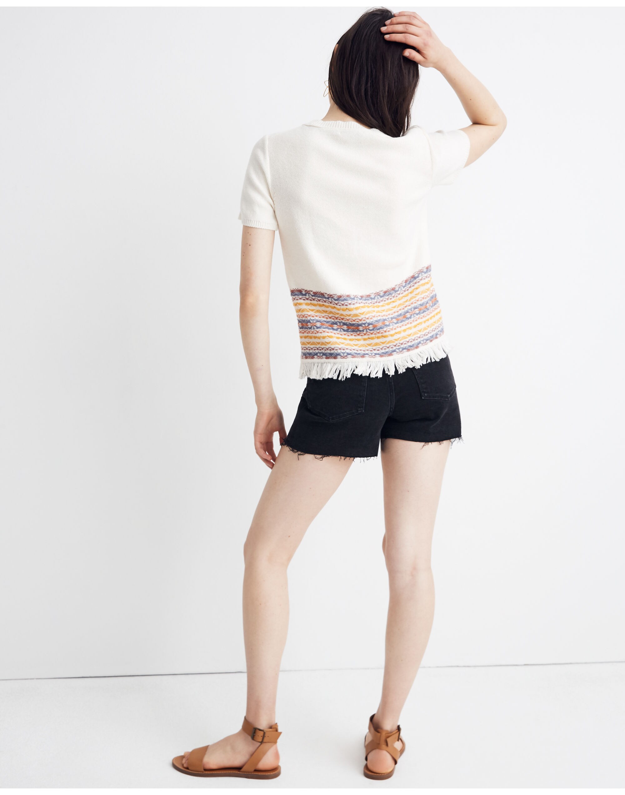 Fringed Jacquard Sweater Tee