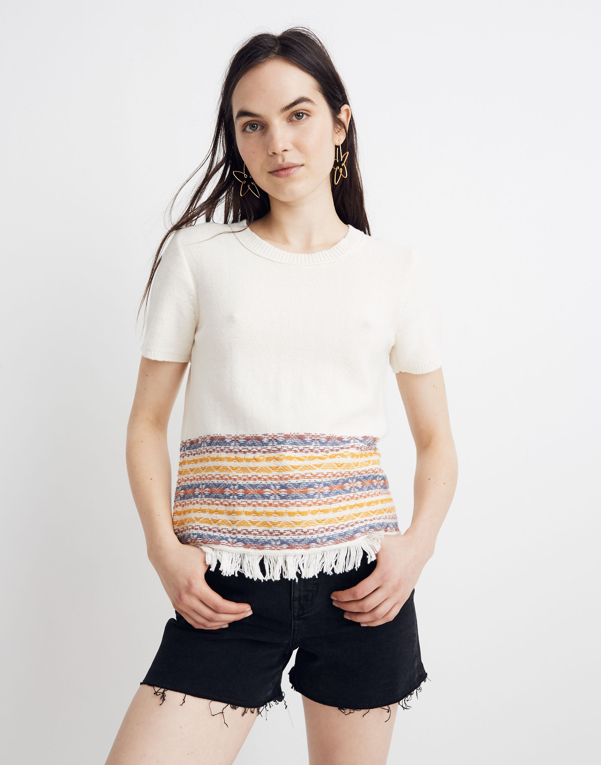 Fringed Jacquard Sweater Tee