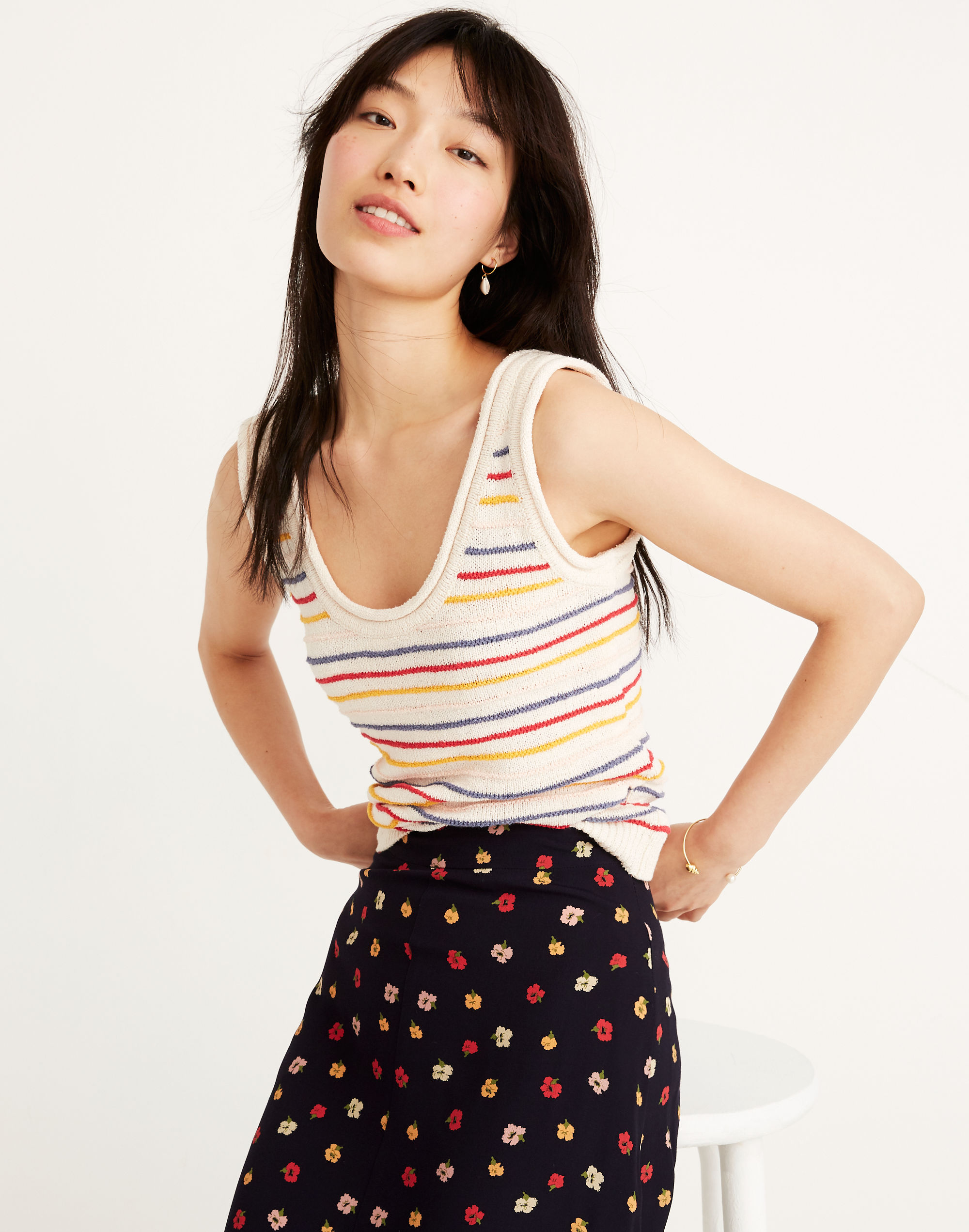 Scoop Sweater Tank in Allgood Stripe