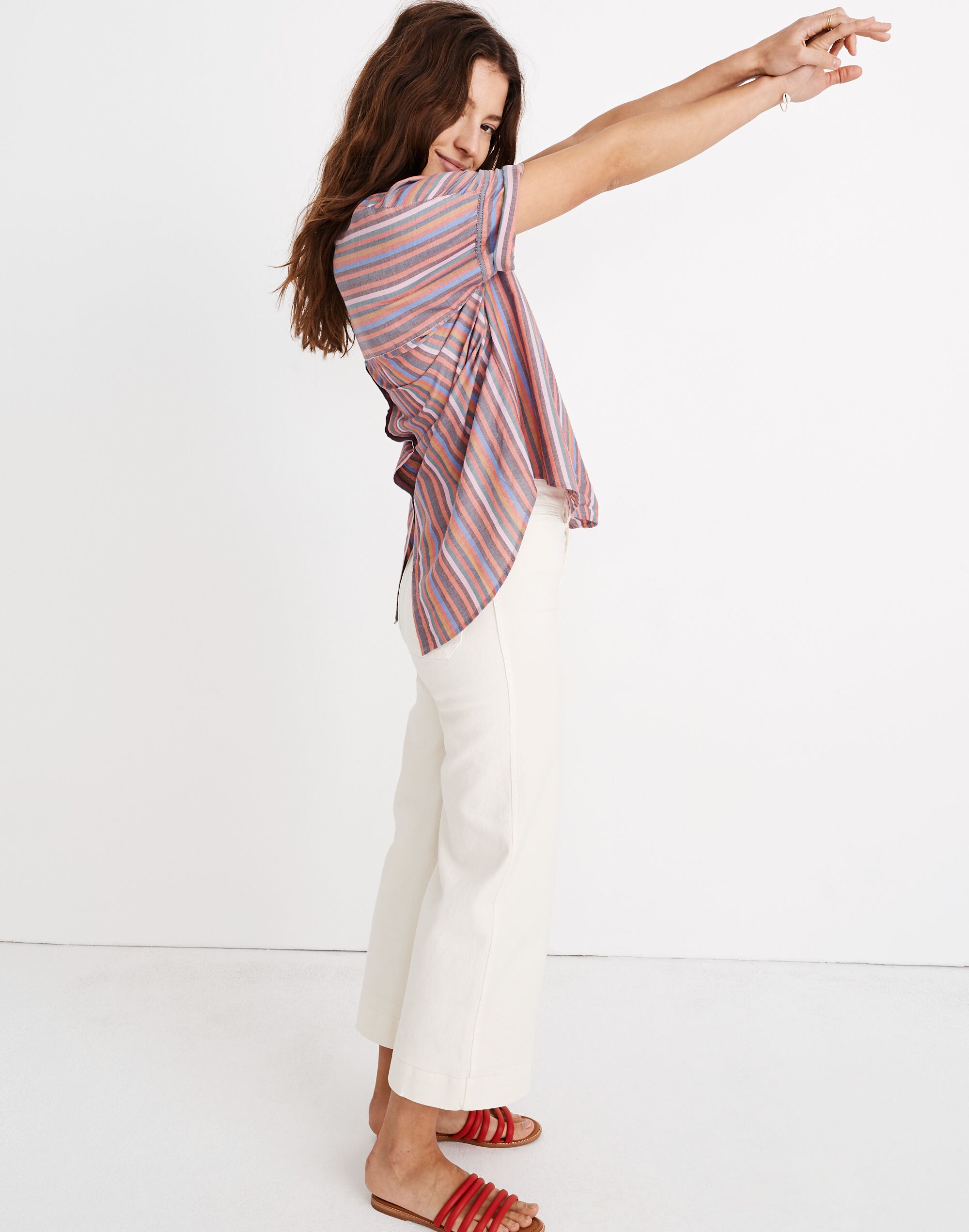 Courier Button-Back Shirt in Rainbow Stripe