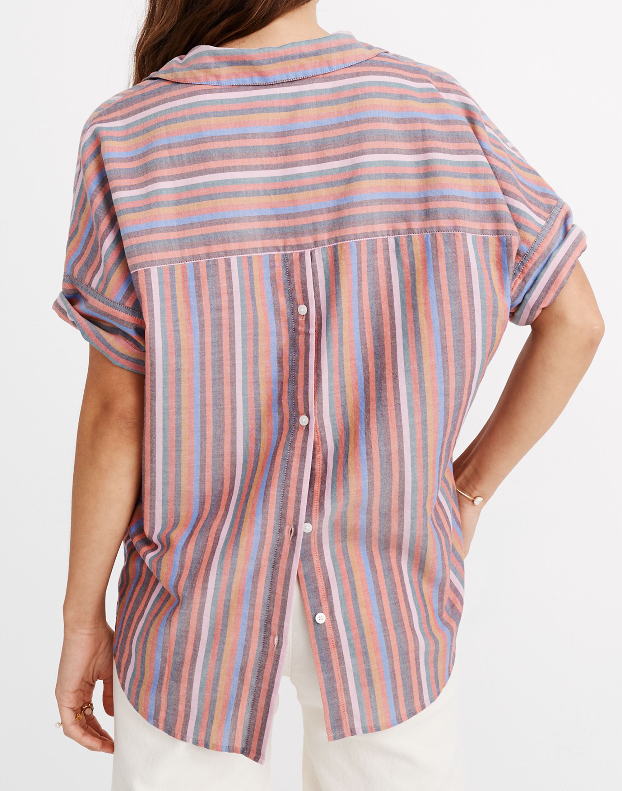 Courier Button-Back Shirt in Rainbow Stripe