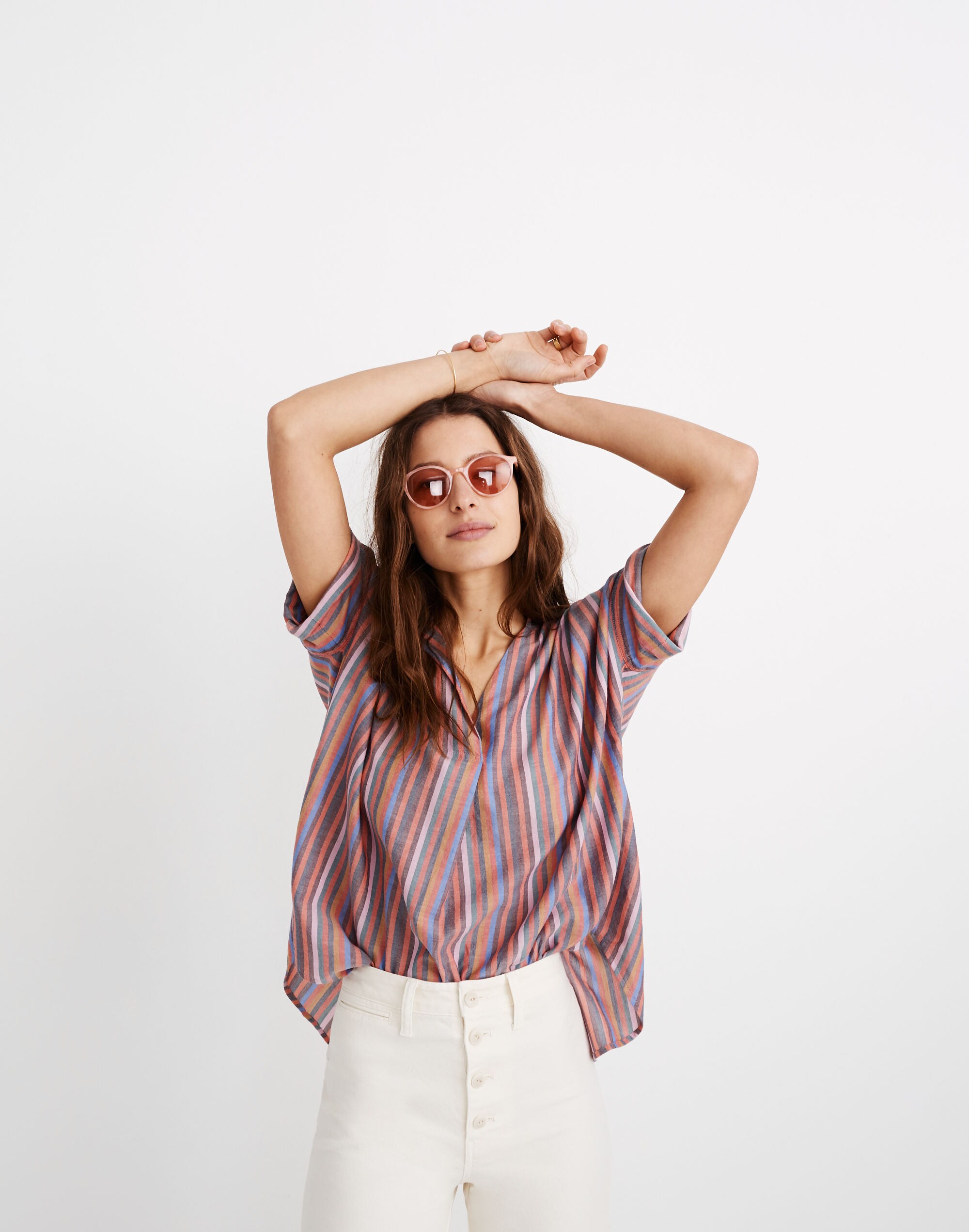 Courier Button-Back Shirt in Rainbow Stripe