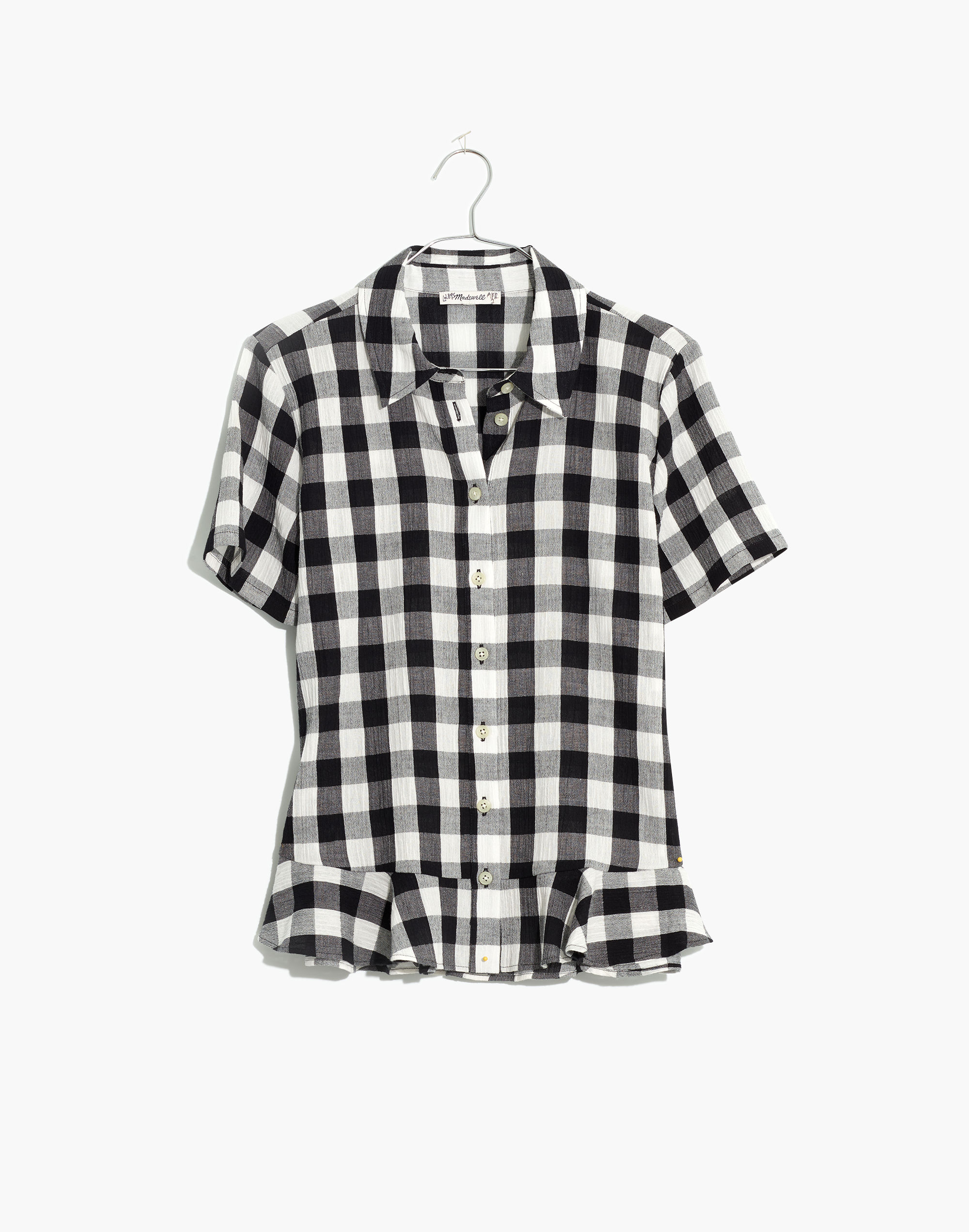 Peplum Button-Down Shirt in Gingham