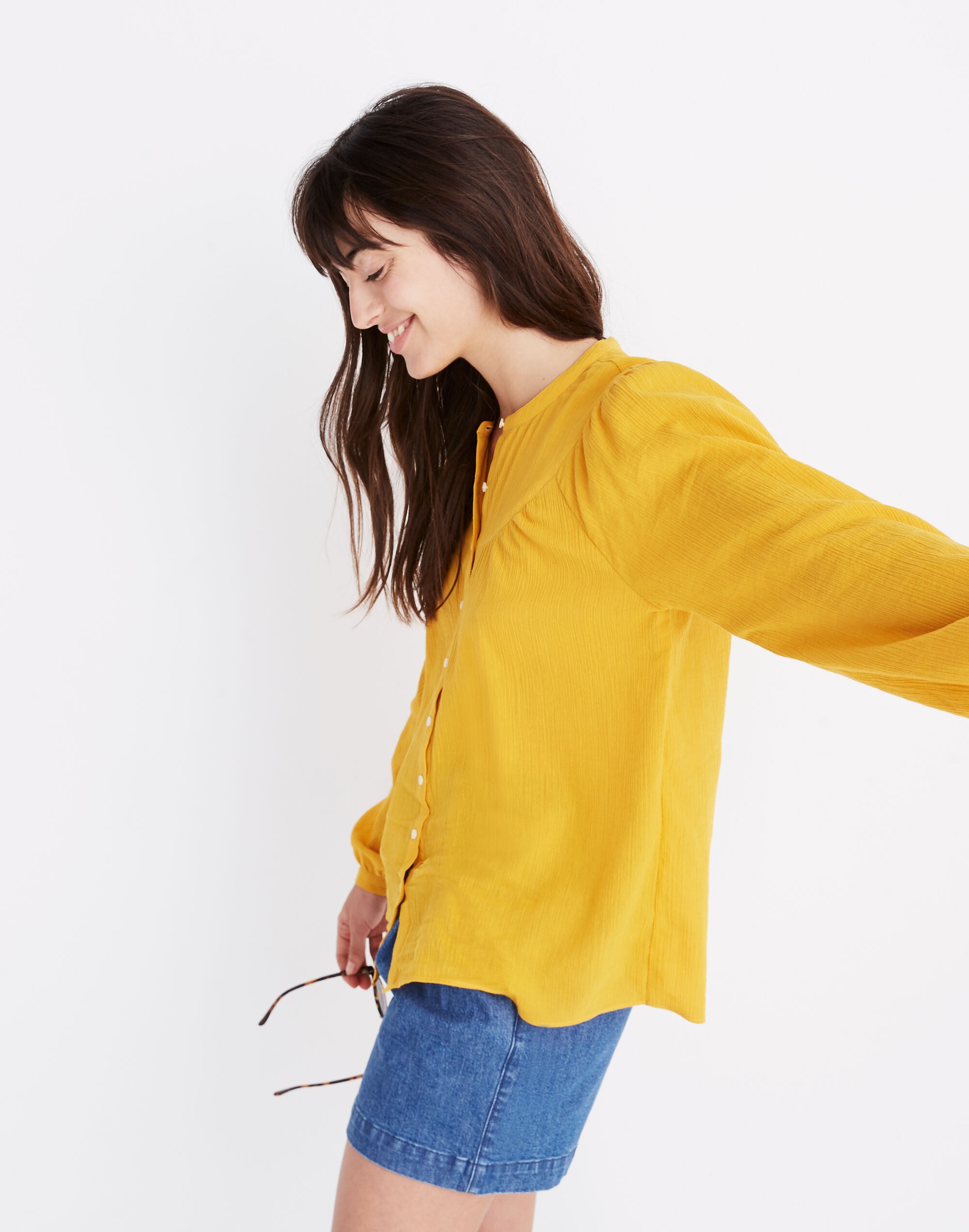 Balloon-Sleeve Peasant Top