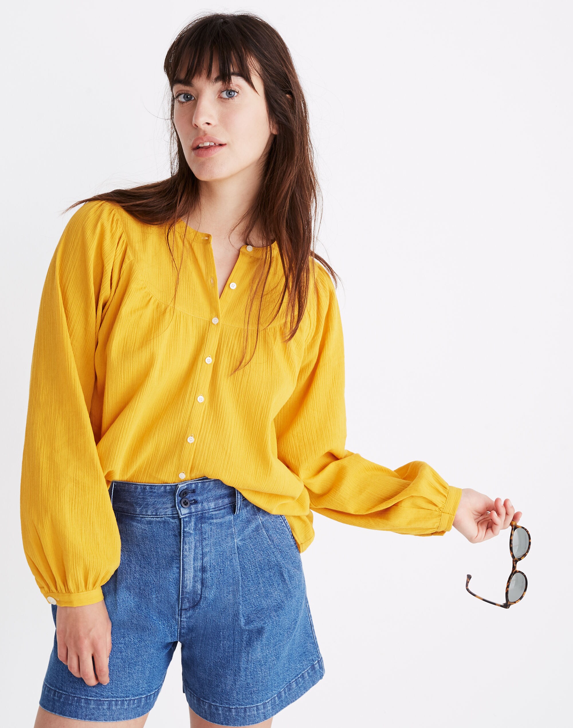 Balloon-Sleeve Peasant Top