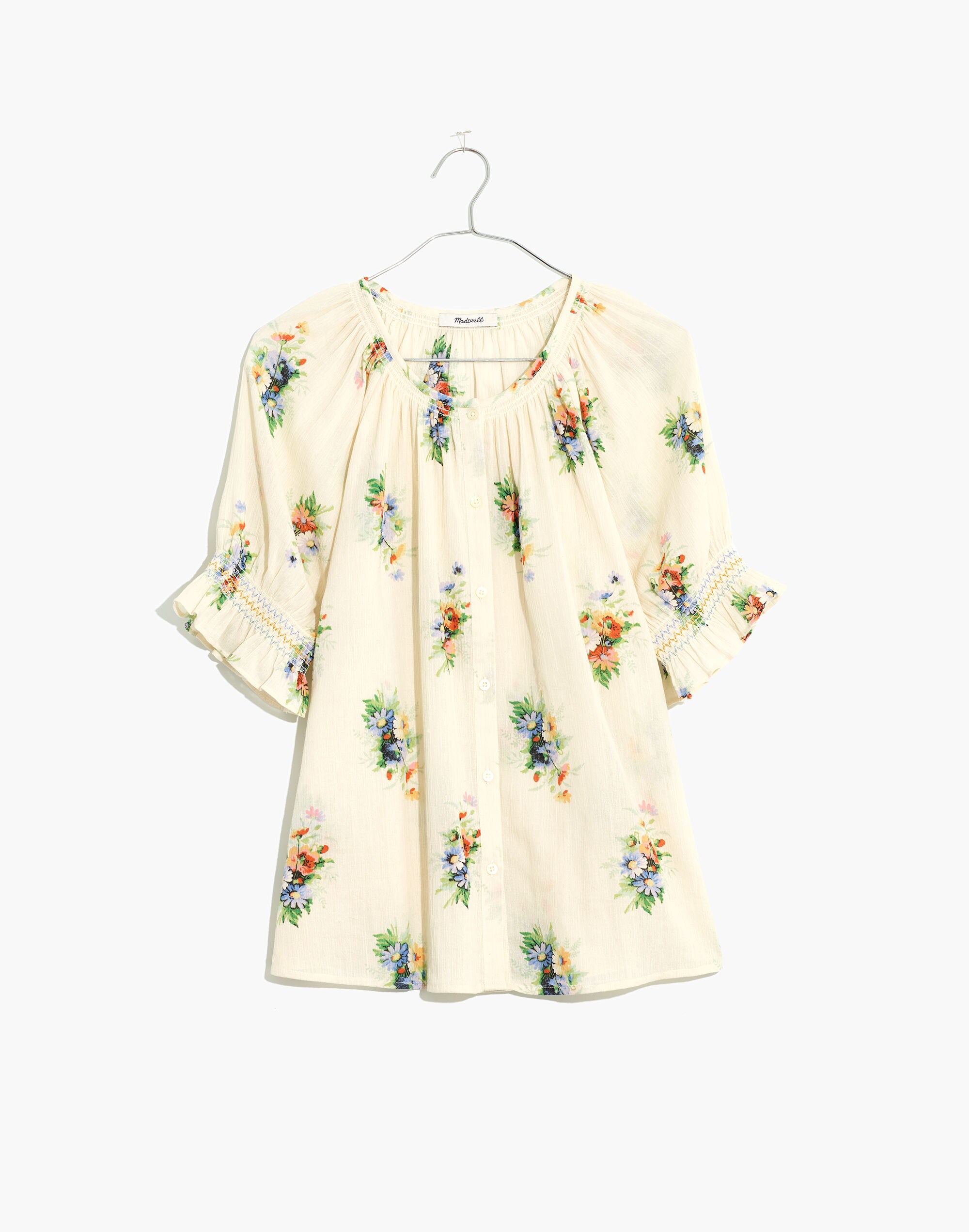 Smocked Button-Down Top in Classic Corsage