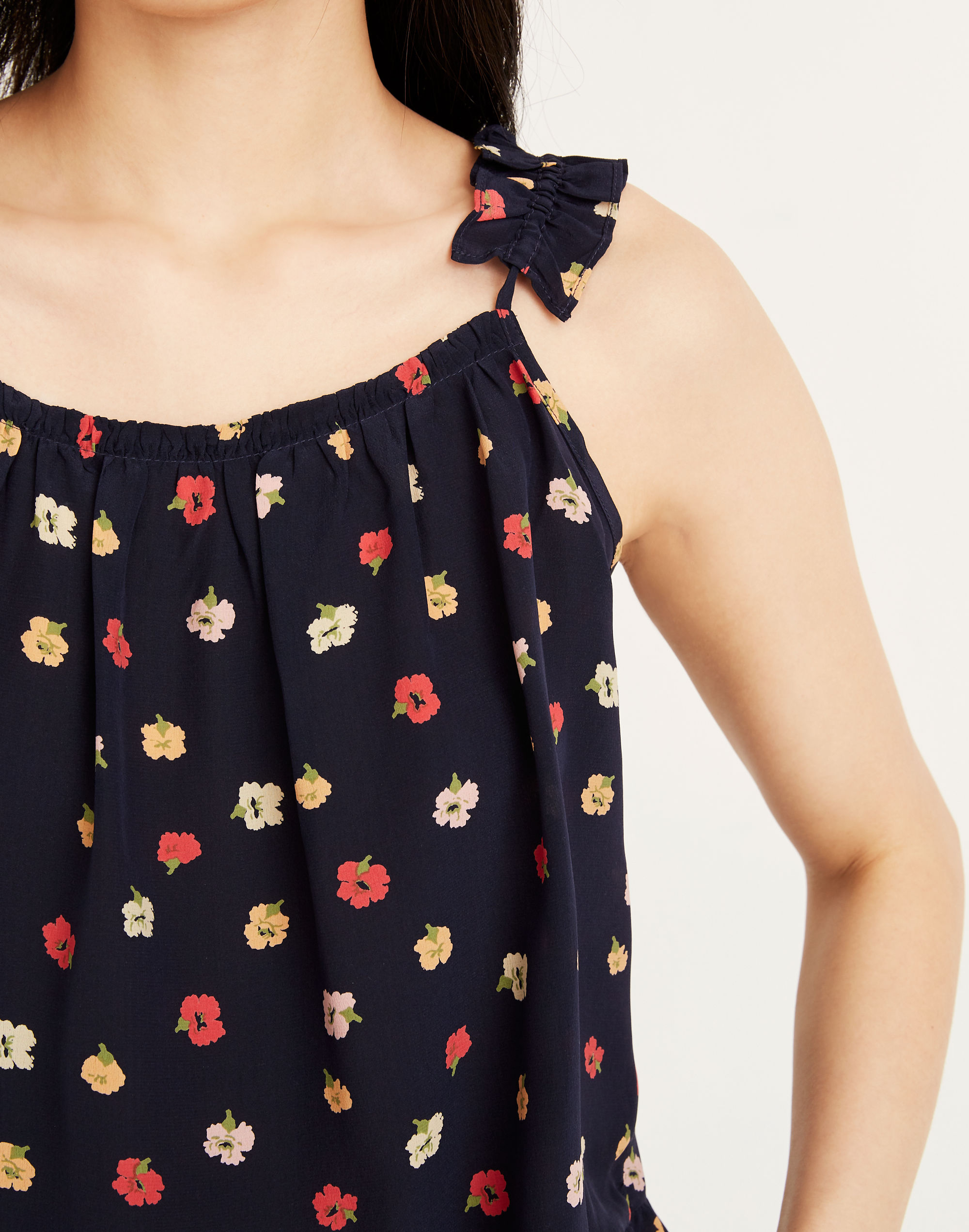 Silk Ruffle-Strap Cami Top in Confetti Floral